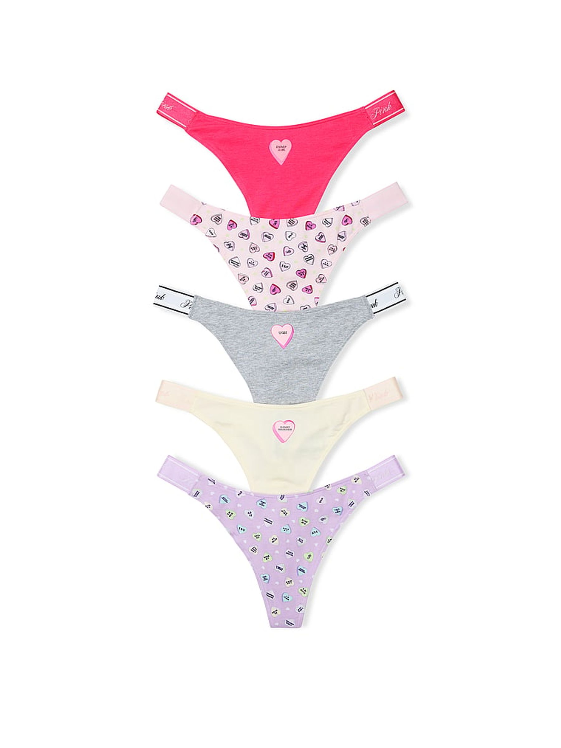 Pink/Grey/Yellow/Purple Thong Logo 5 Pack Knickers - Image 1 of 1