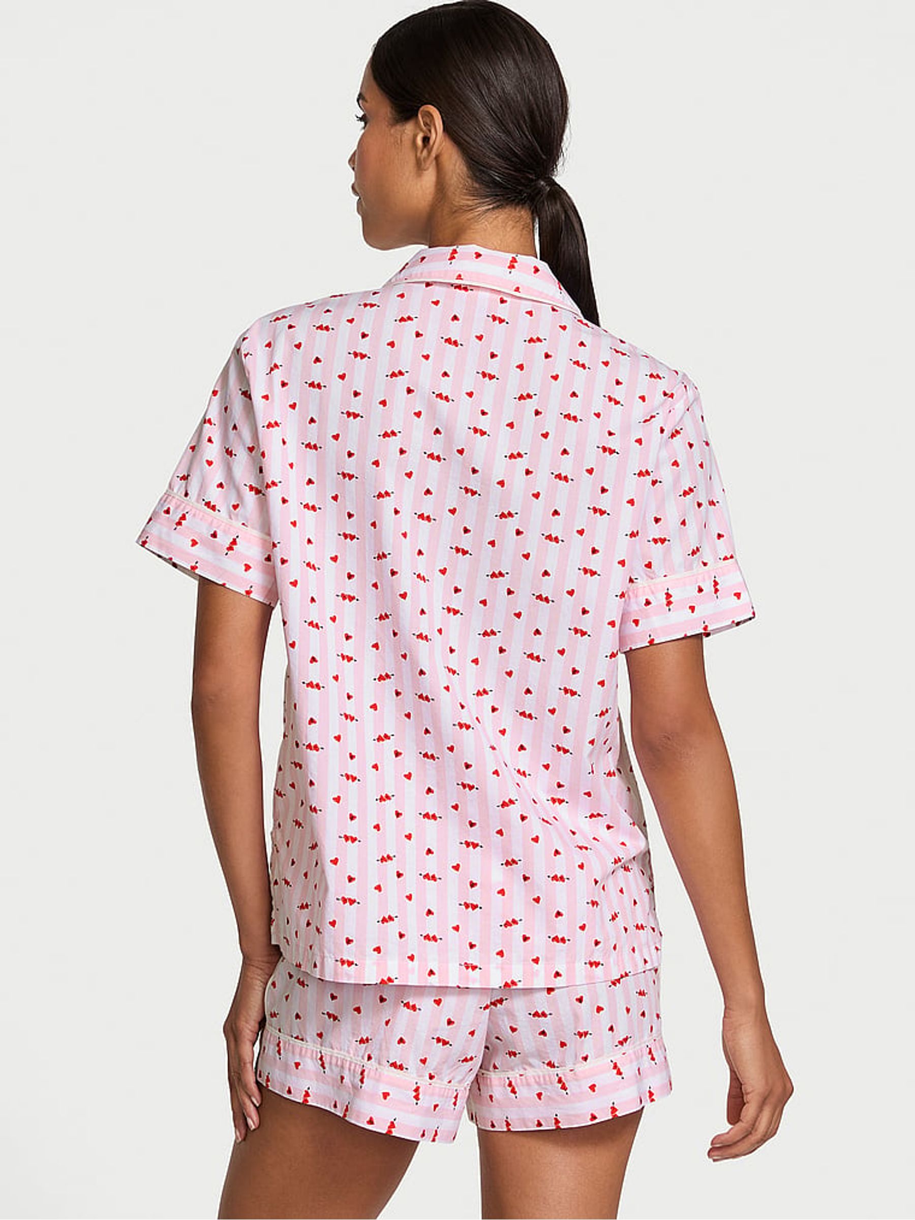 Coconut White & Pink Heart Stripes Cotton Short Pyjama Set - Image 2 of 3