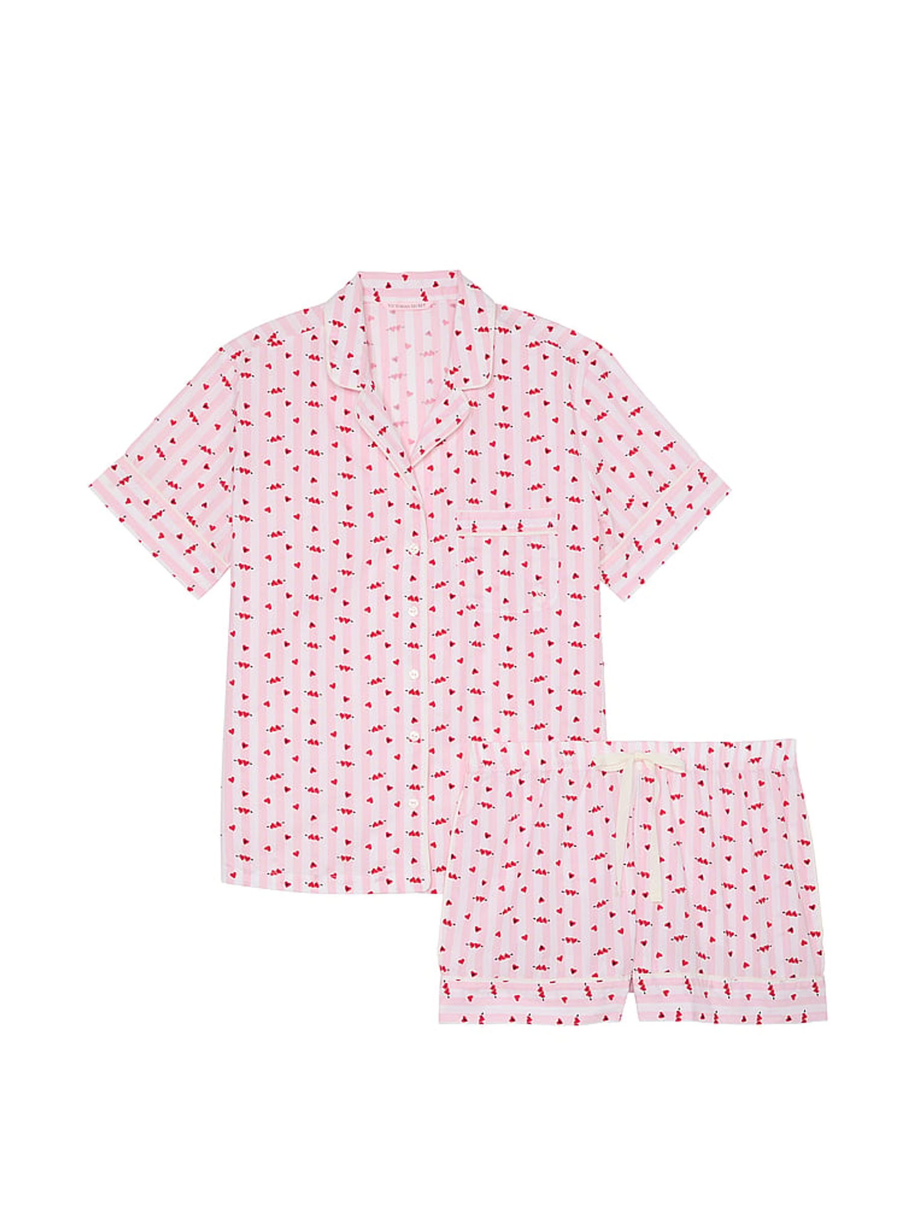 Coconut White & Pink Heart Stripes Cotton Short Pyjama Set - Image 3 of 3