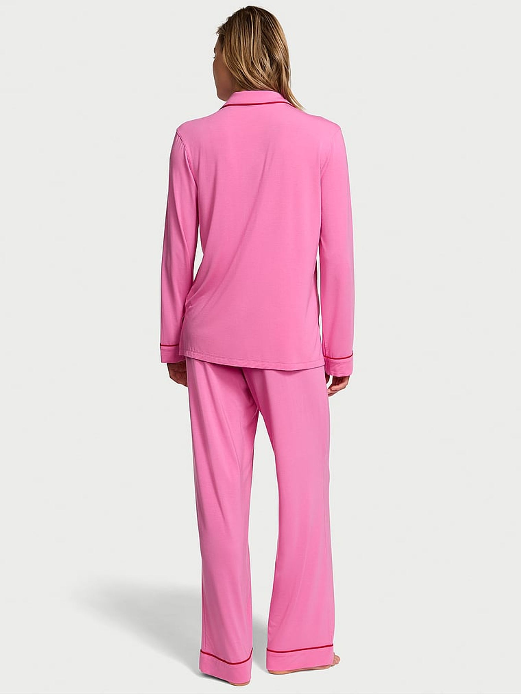 New Peony W Lipstick Piping Pink Modal Long Pyjama Set - Image 2 of 3