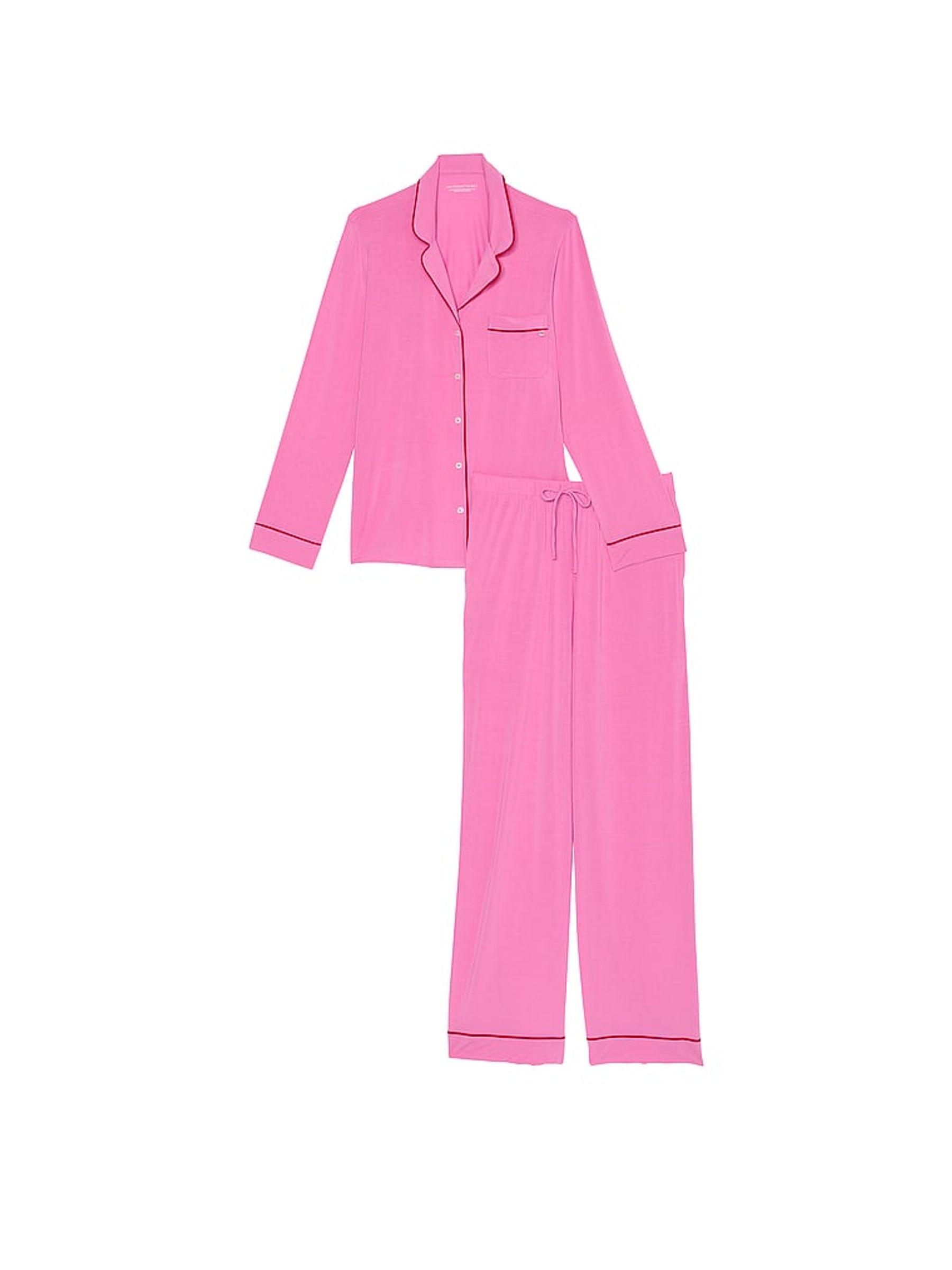 New Peony W Lipstick Piping Pink Modal Long Pyjama Set - Image 3 of 3