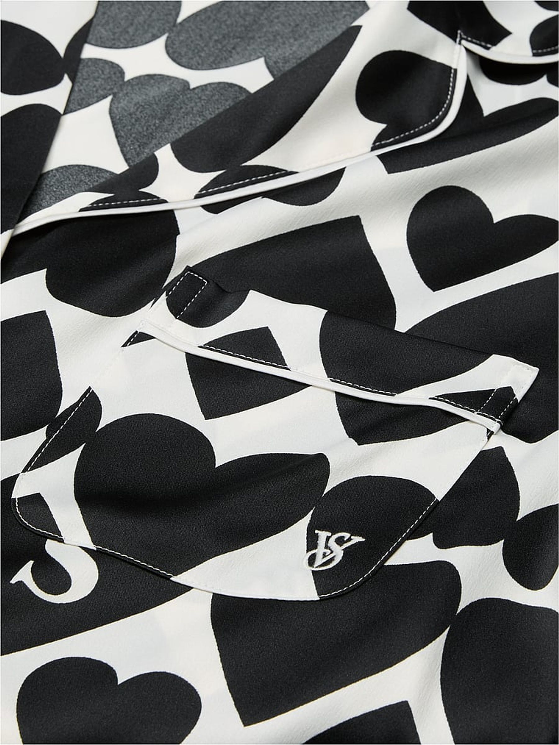 Coconut White & Black Hearts Satin Short Pyjama Set - Image 4 of 4