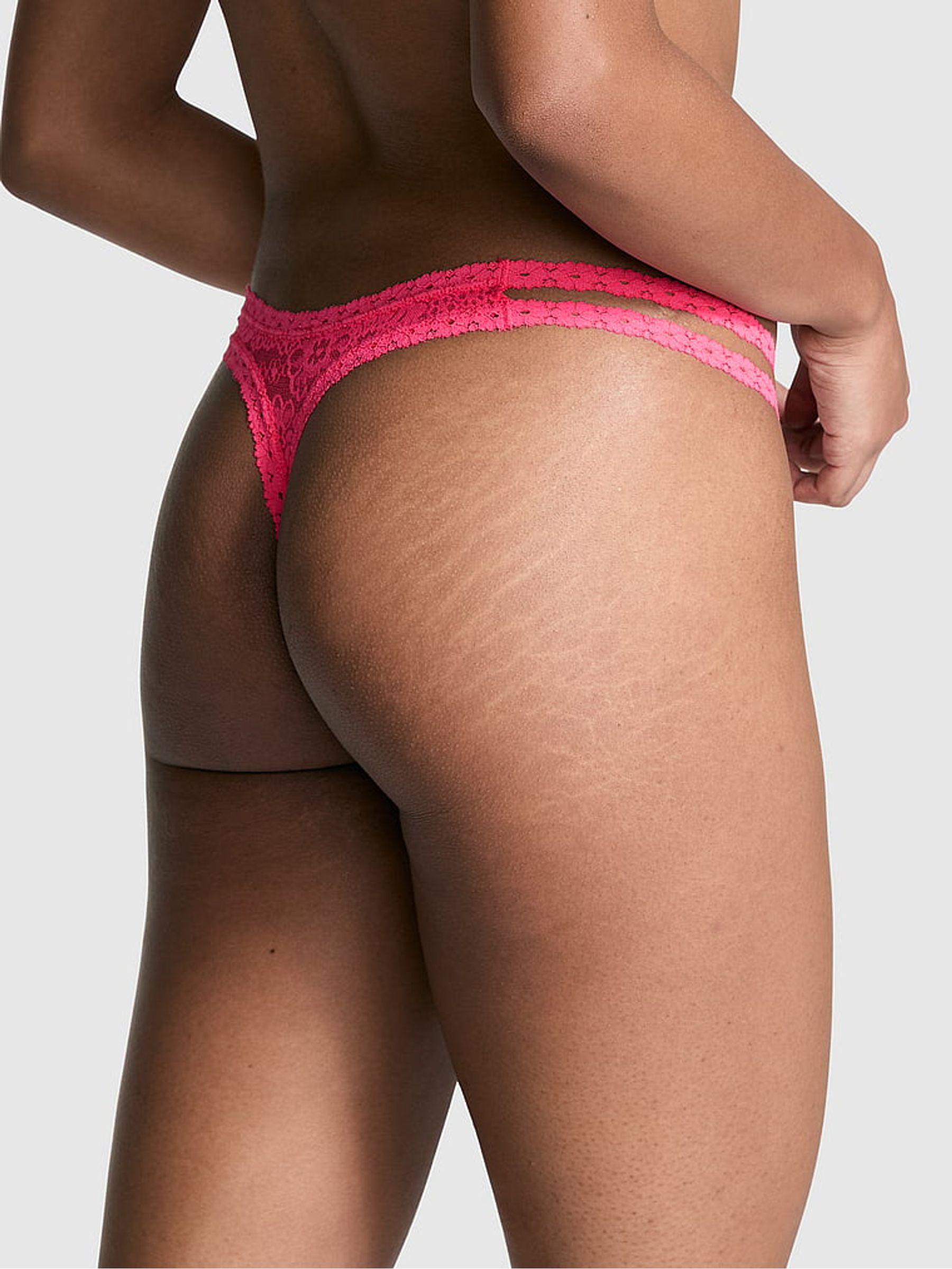 Double Bubble Pink Double Strap Thong Floral Lace Knickers - Image 2 of 3