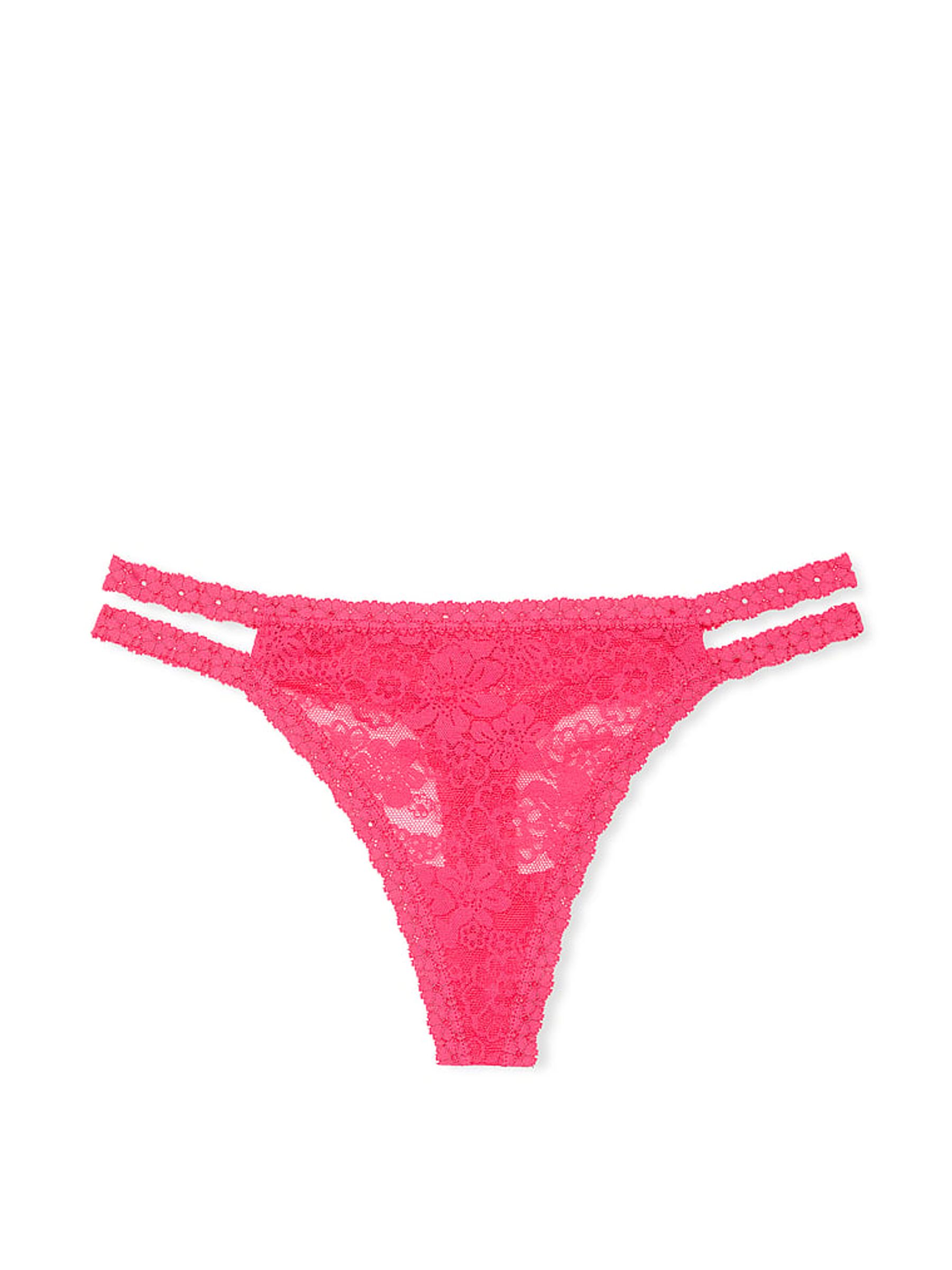 Double Bubble Pink Double Strap Thong Floral Lace Knickers - Image 3 of 3