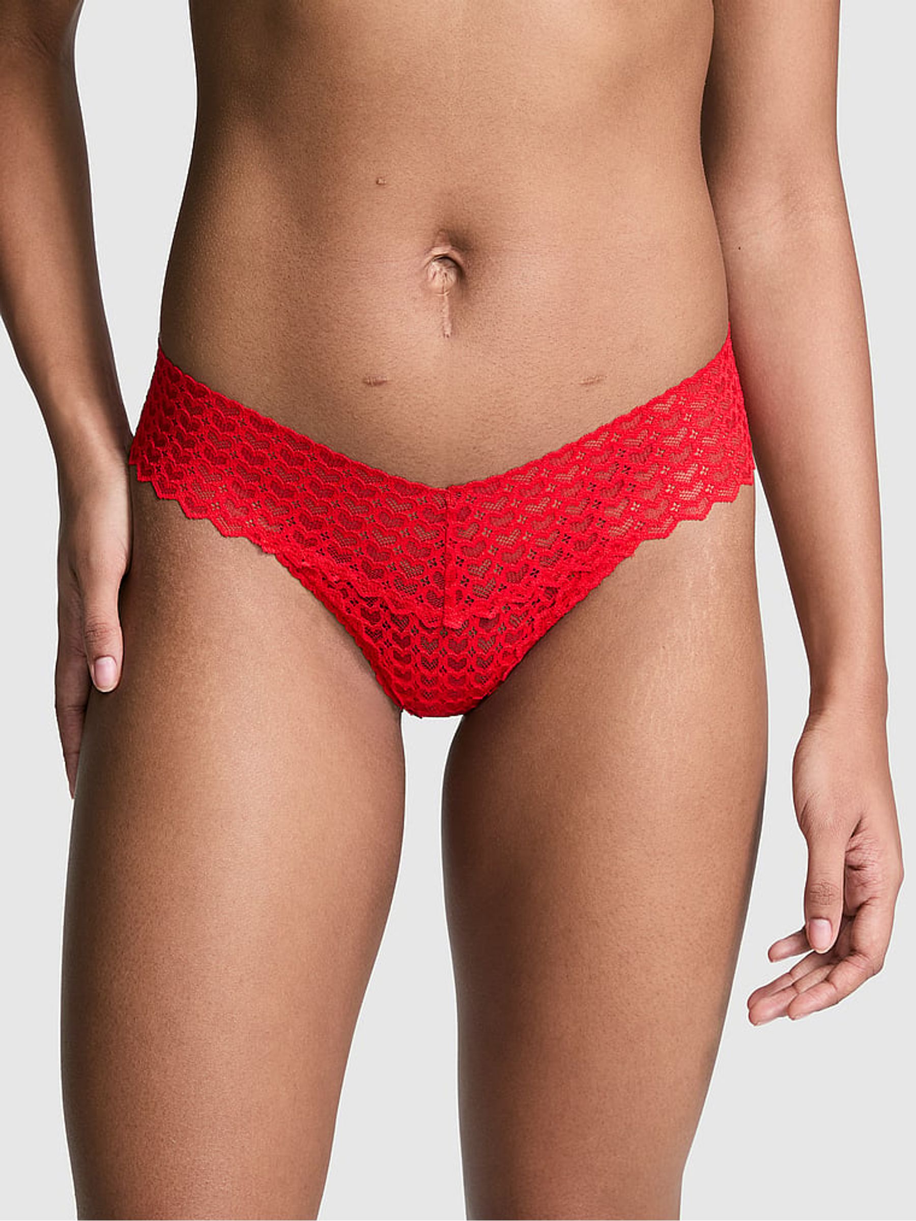 Vermillion Red Thong Heart Lace Knickers - Image 1 of 3