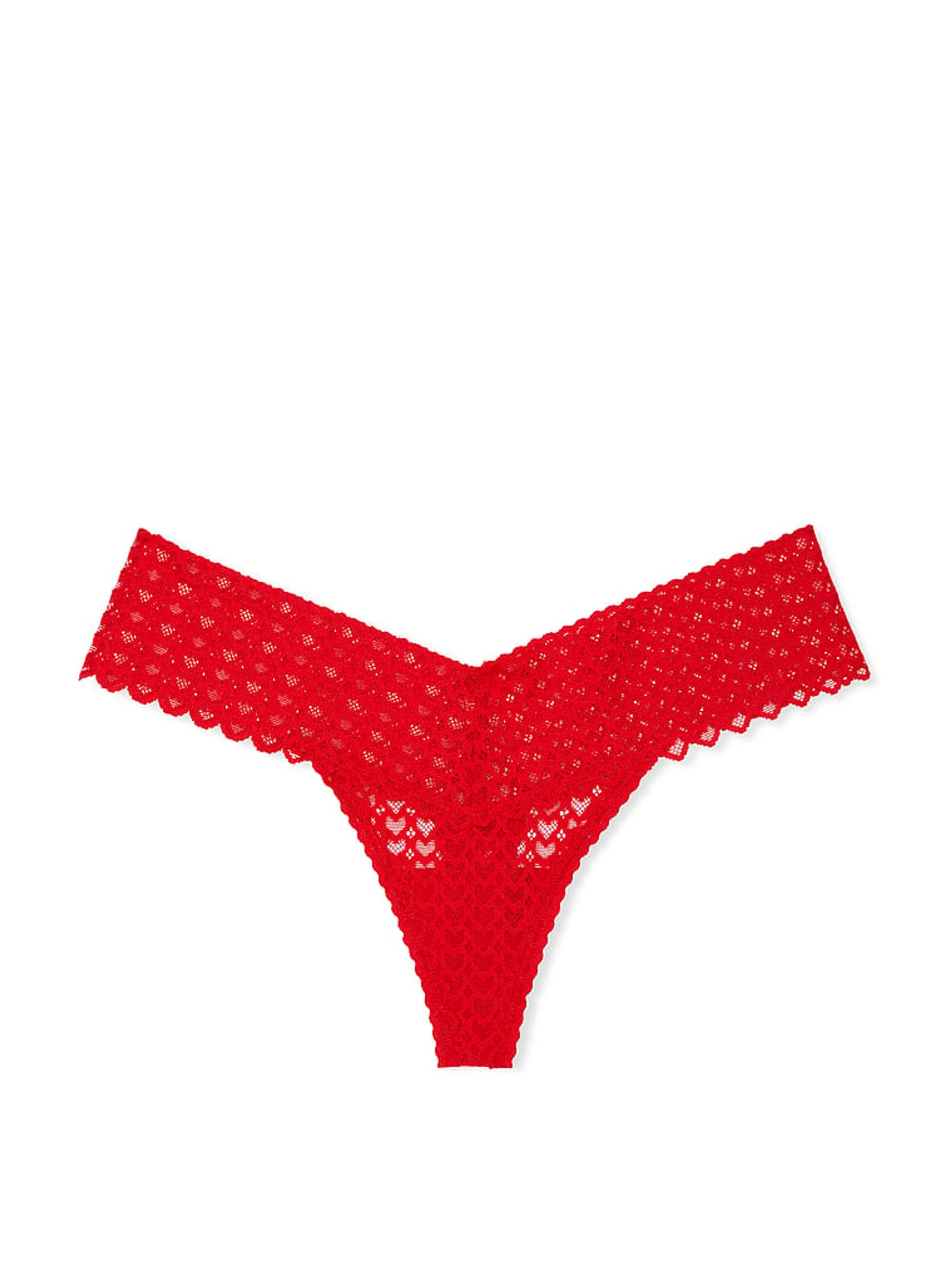 Vermillion Red Thong Heart Lace Knickers - Image 3 of 3