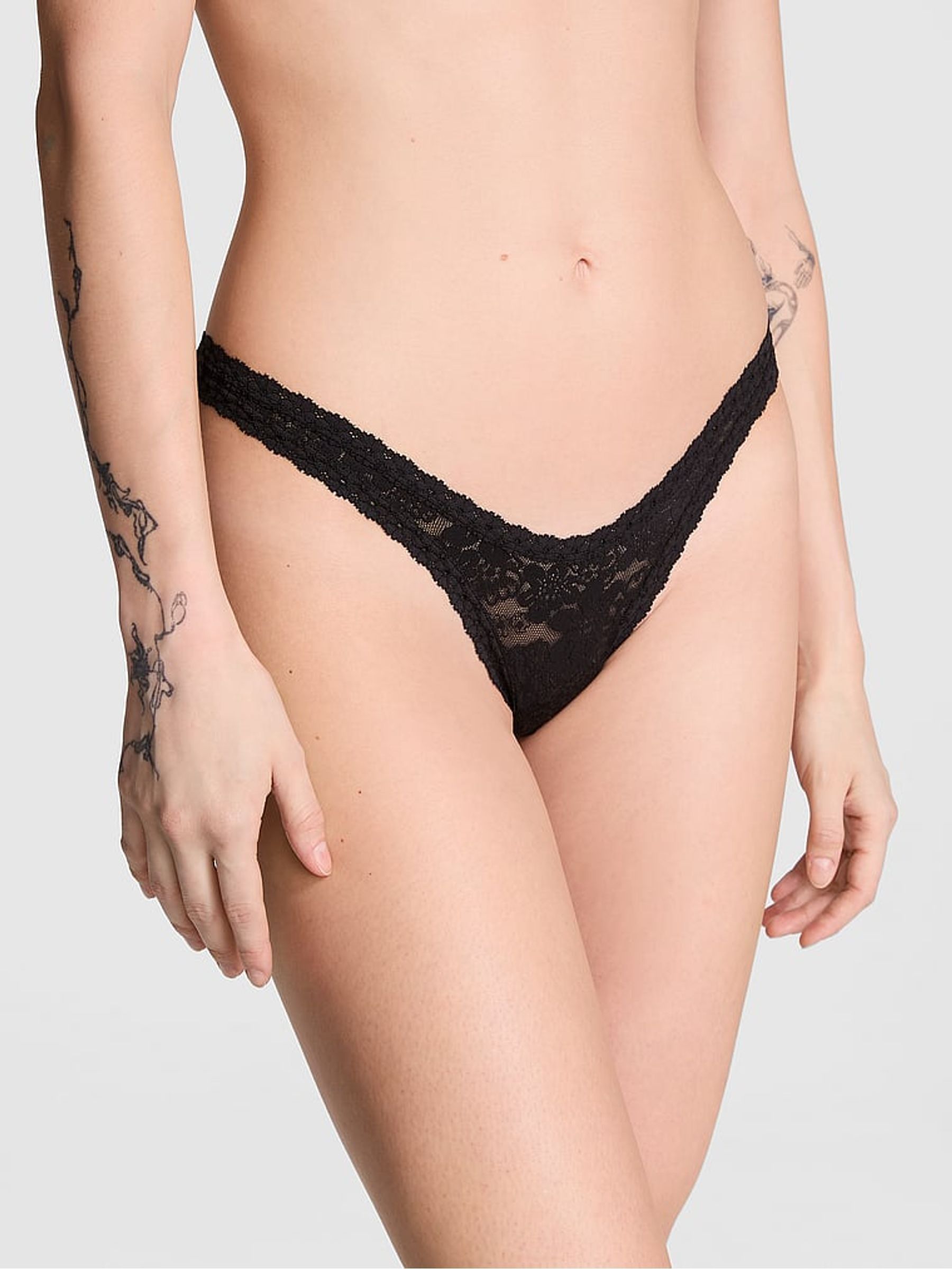 Black Mini Scoop Thong Floral Lace Knickers - Image 1 of 3
