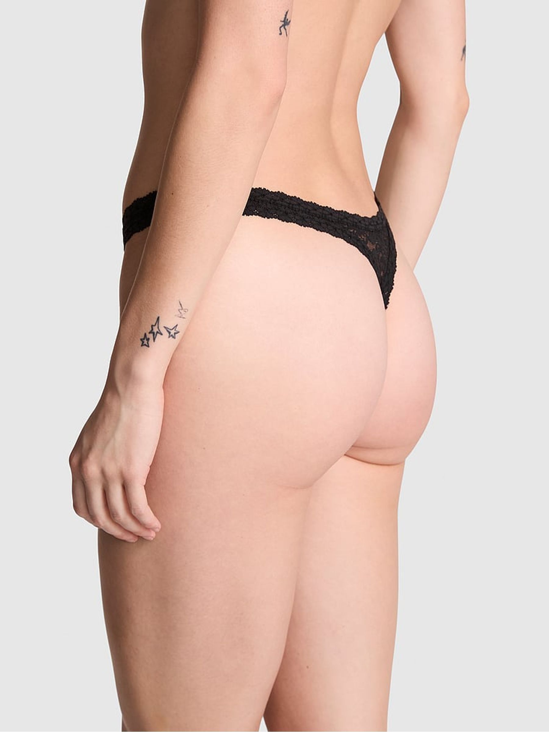 Black Mini Scoop Thong Floral Lace Knickers - Image 2 of 3