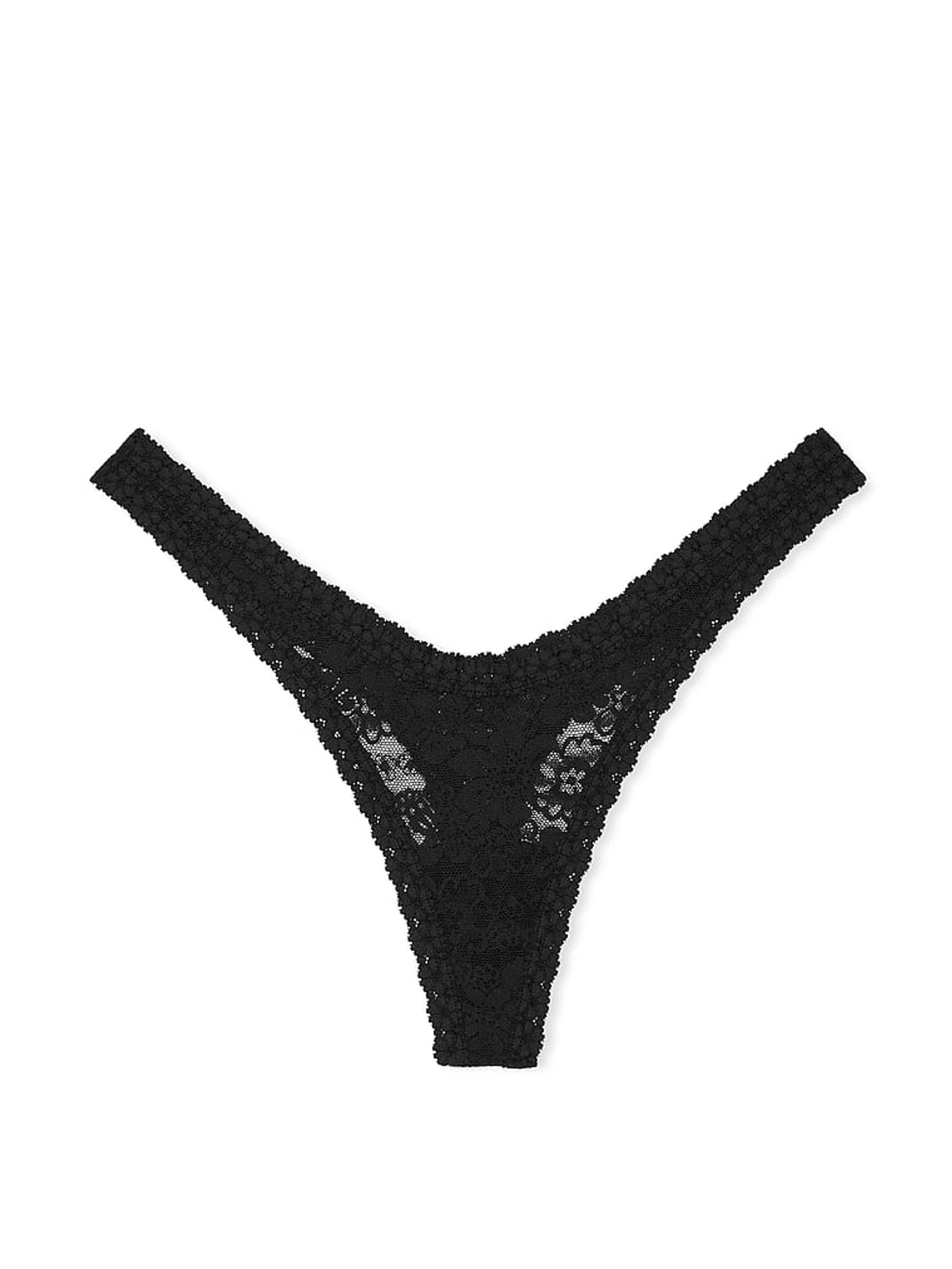 Black Mini Scoop Thong Floral Lace Knickers - Image 3 of 3