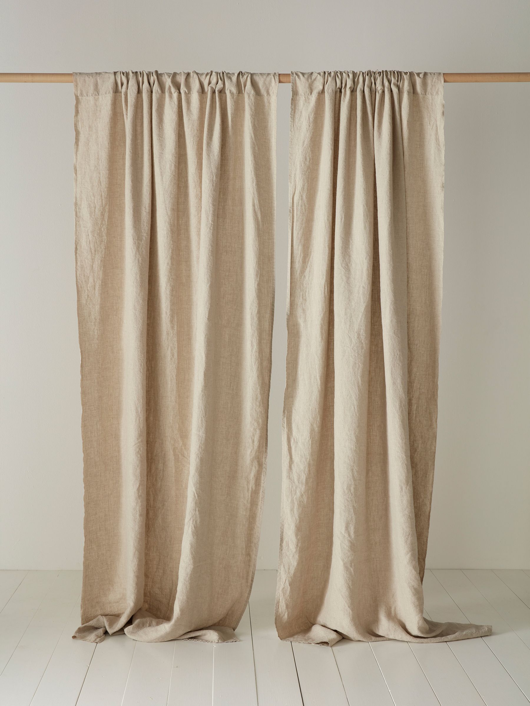 Secret Linen Store Natural 100% Linen Loop Top Slot Header Single Curtains - Image 1 of 3