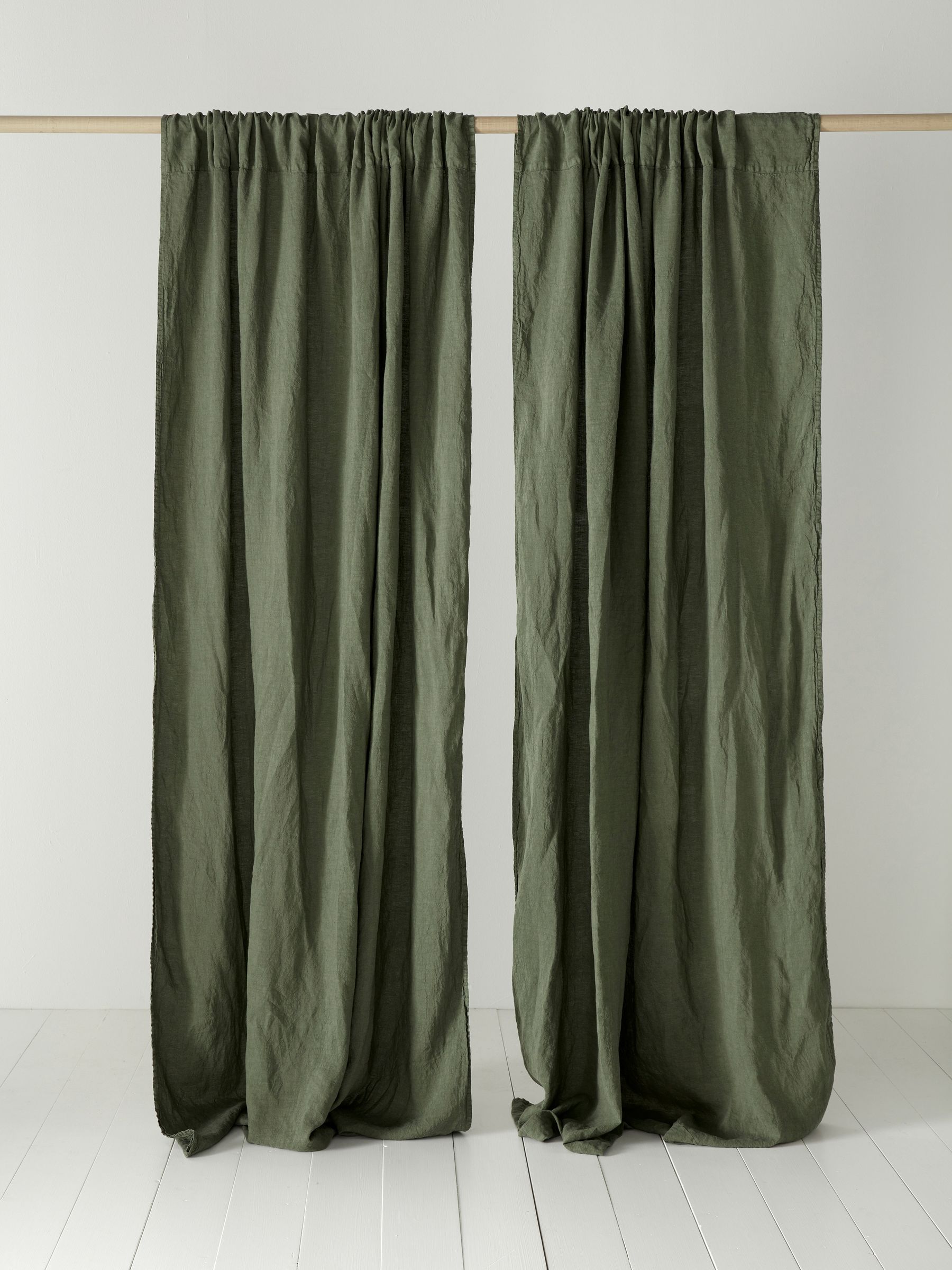 Secret Linen Store Olive Green 100% Linen Loop Top Slot Header Single Curtains - Image 1 of 2