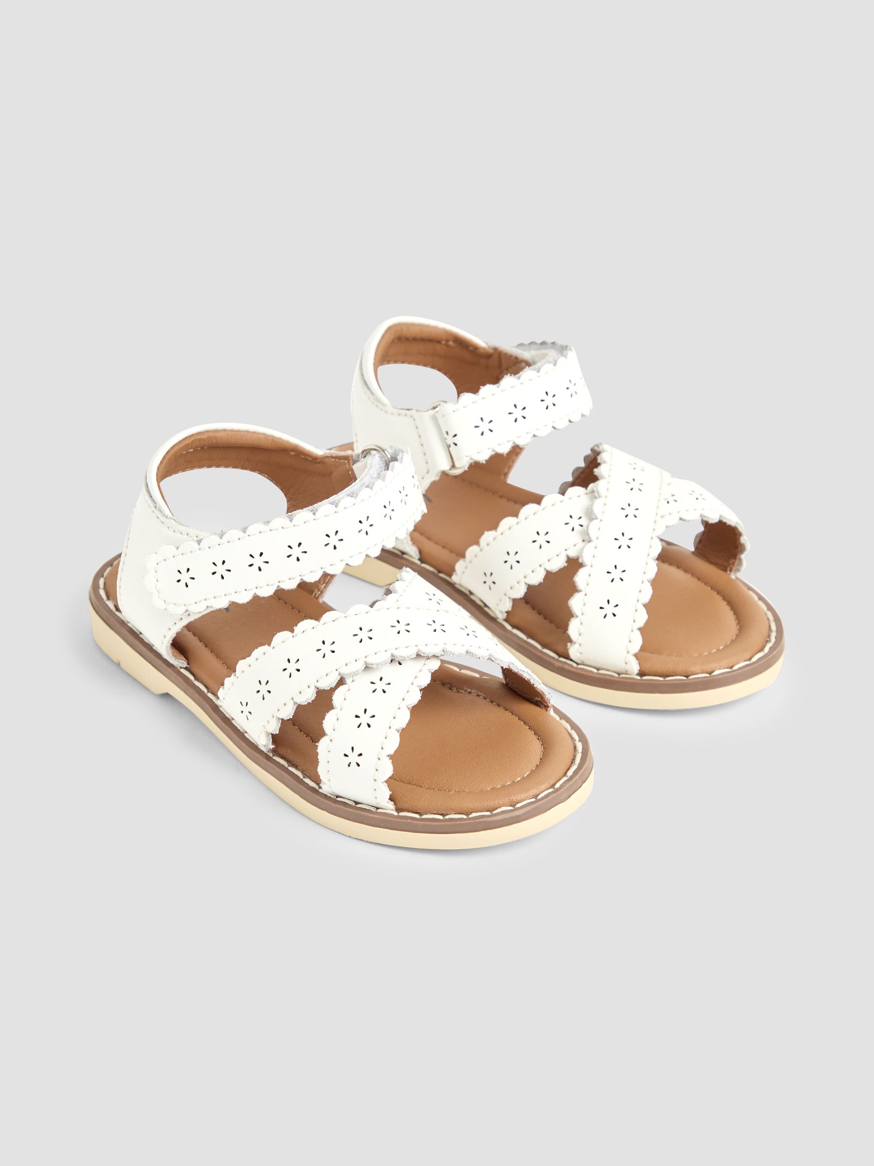 White Cross-Over Leather Sandals - Image 1 of 4