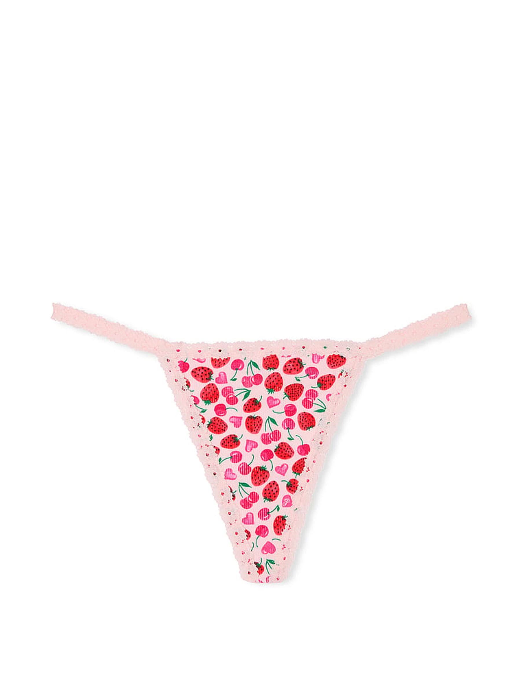 Pink Cherry G String Cotton Lace Trim Knickers - Image 3 of 3