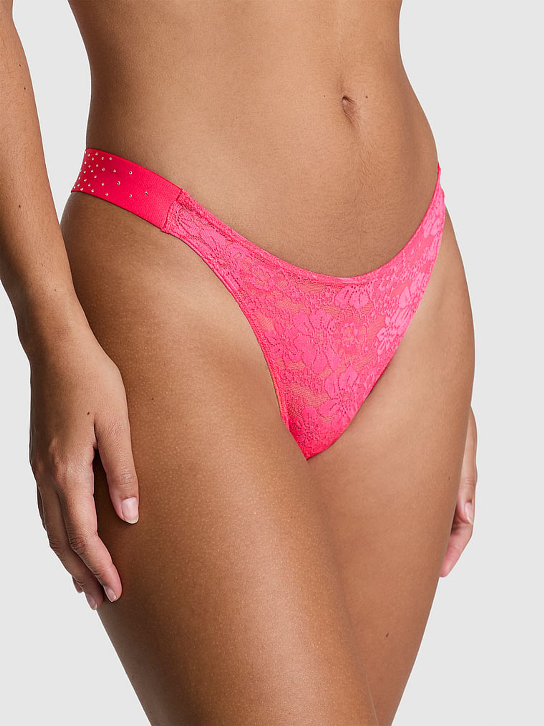 Double Bubble Pink Thong Lace Logo Scoop Knickers - Image 1 of 3