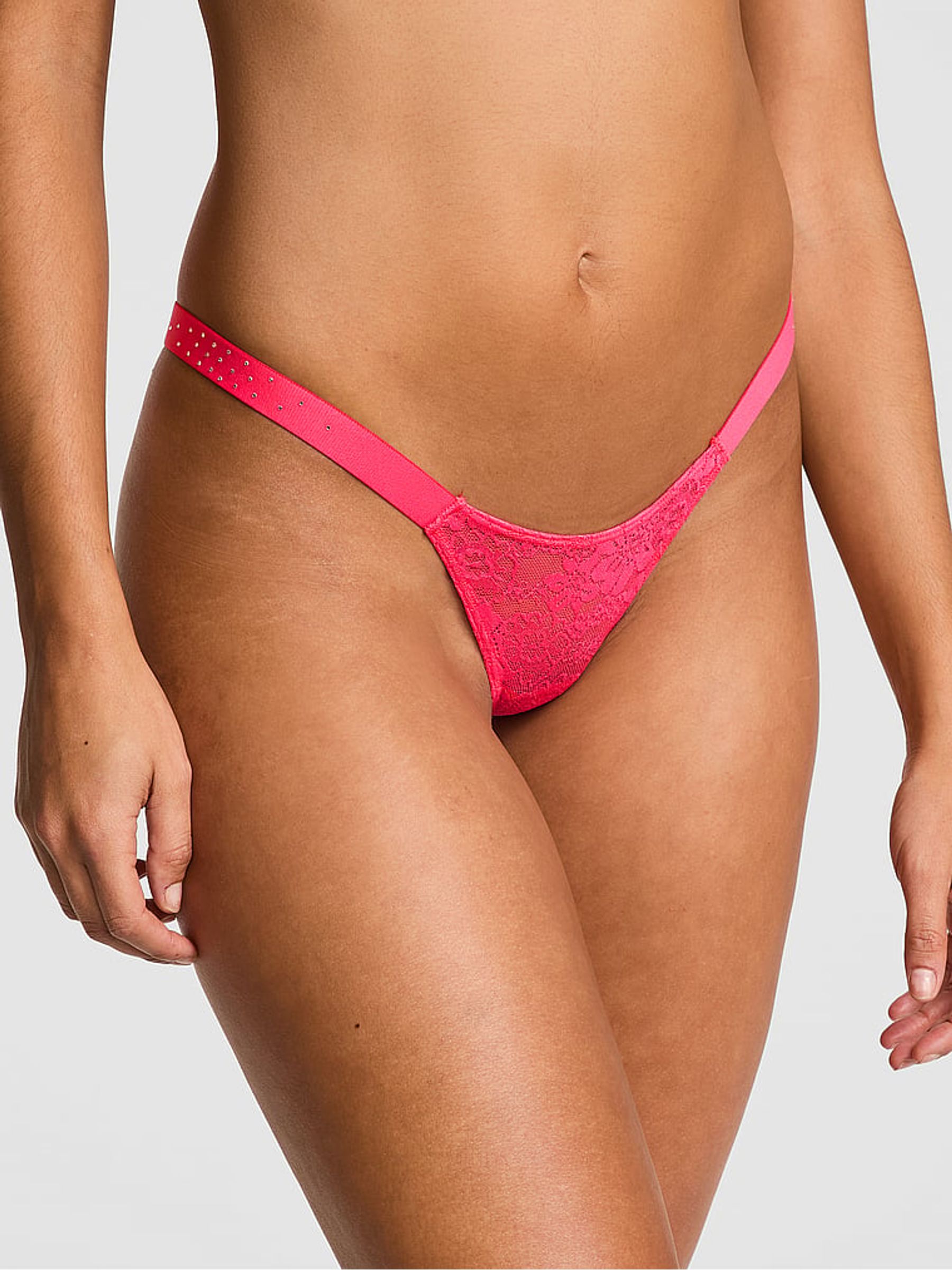 Double Bubble Pink Mini Scoop Thong Lace Logo Scoop Knickers - Image 1 of 3