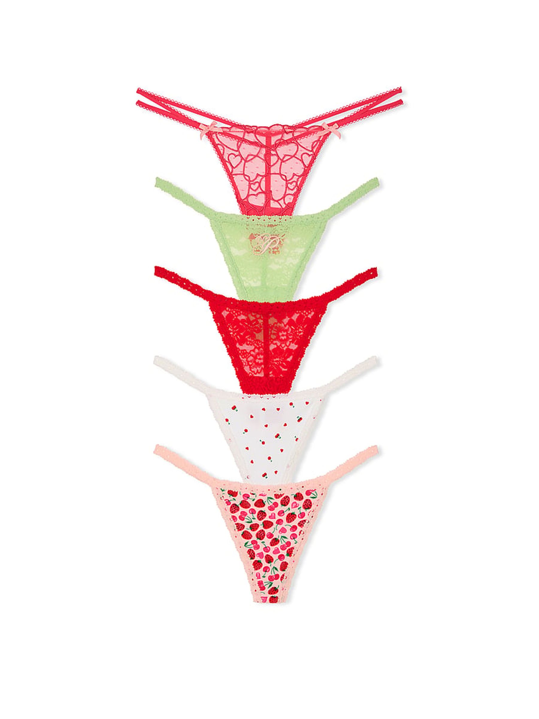 Red/Green/White/Pink 5 Pack Lace Knickers - Image 1 of 2