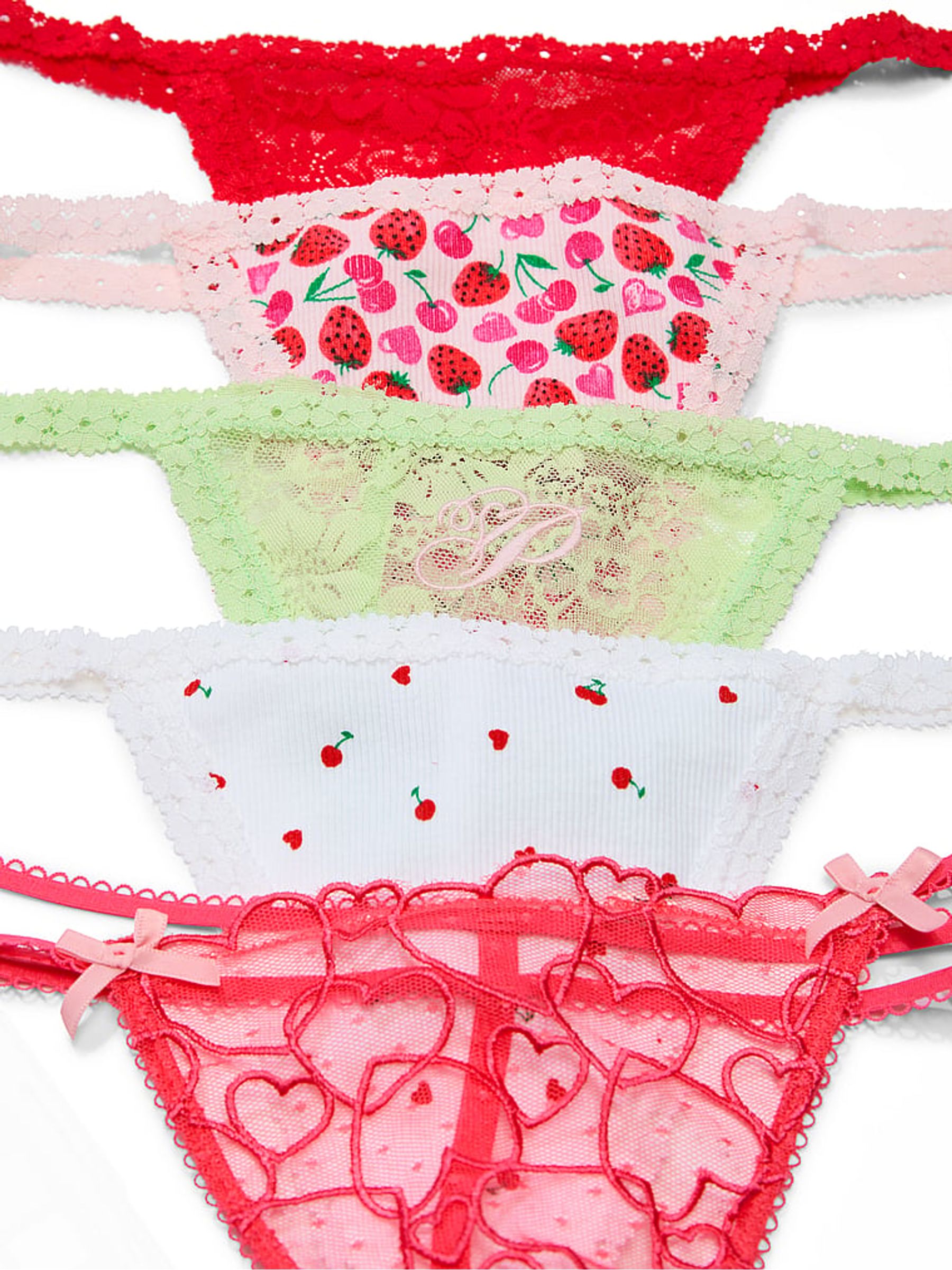 Red/Green/White/Pink 5 Pack Lace Knickers - Image 2 of 2