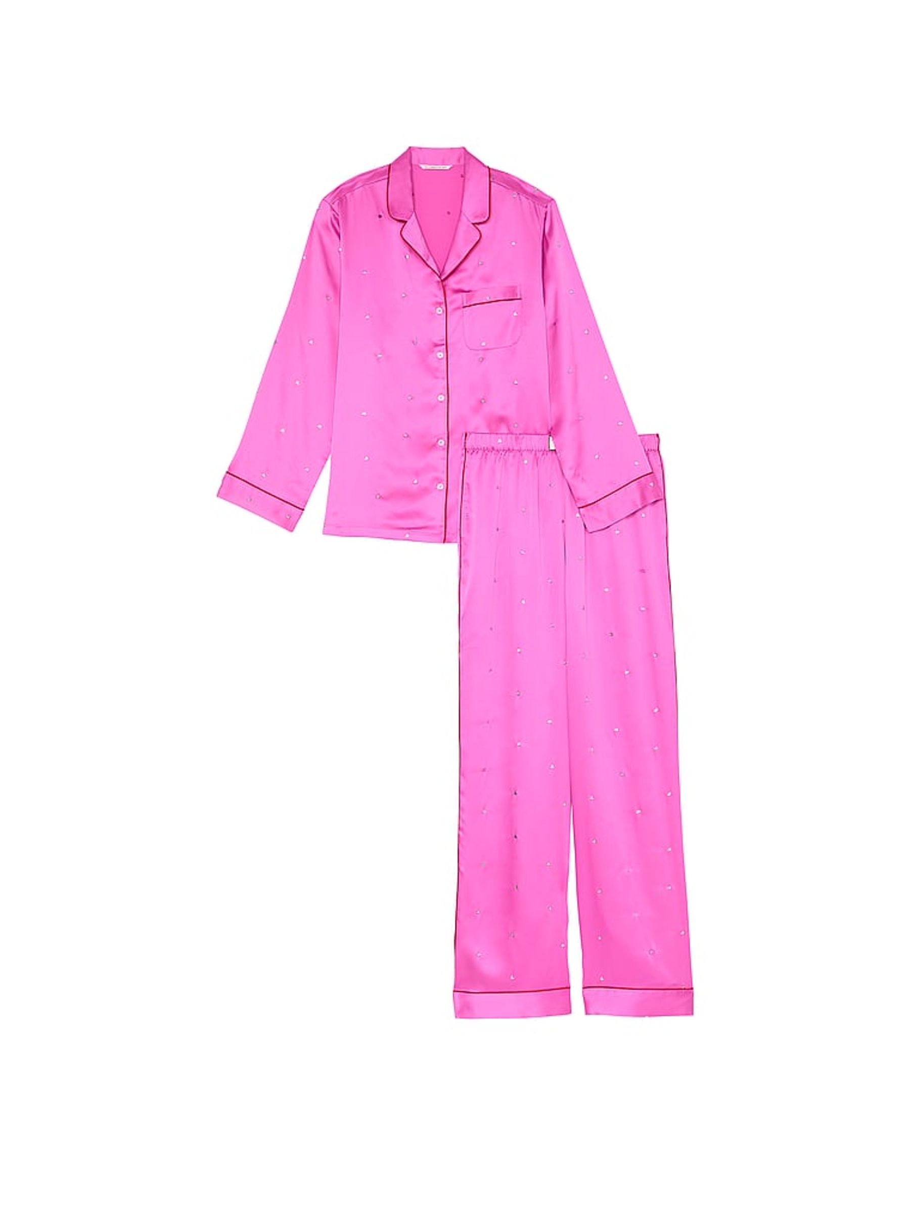 New Peony Pink Hearts Satin Long Pyjama Set Victoria's Secret UK