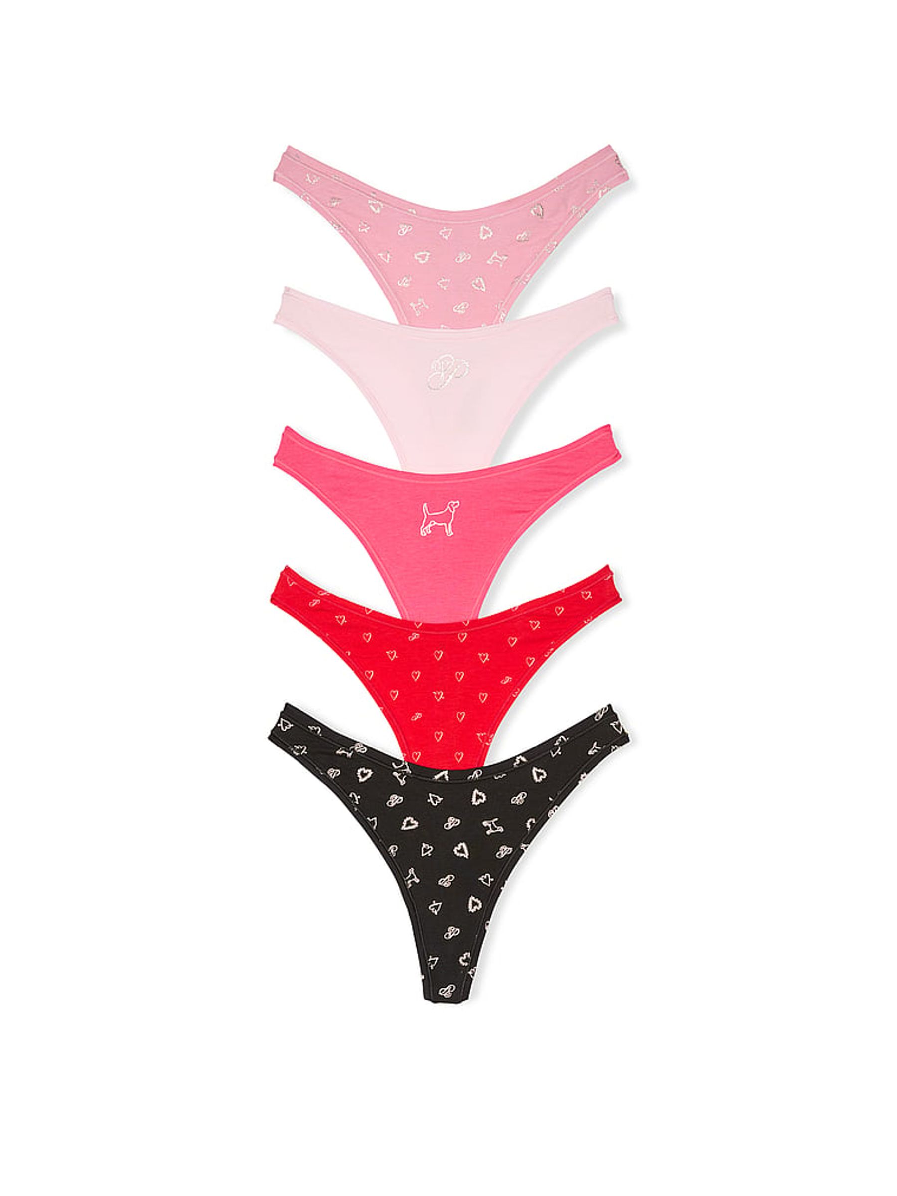 Pink/Red/Black Thong 5 Pack Knickers - Image 1 of 3