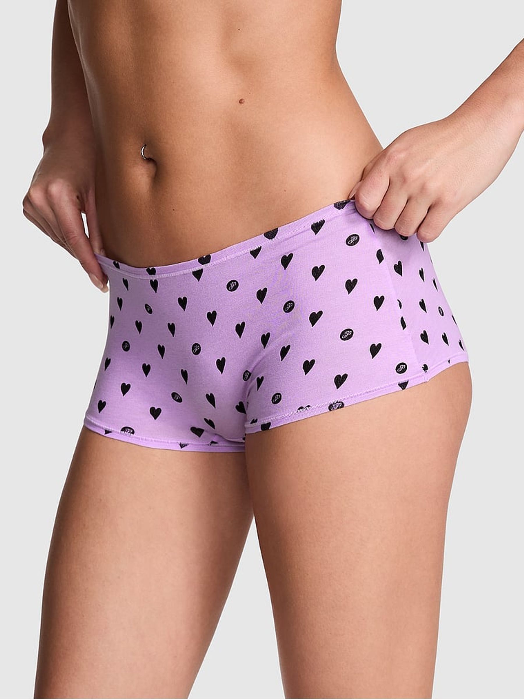 Purple Petal Heart Cotton Boyshort Knickers - Image 1 of 3