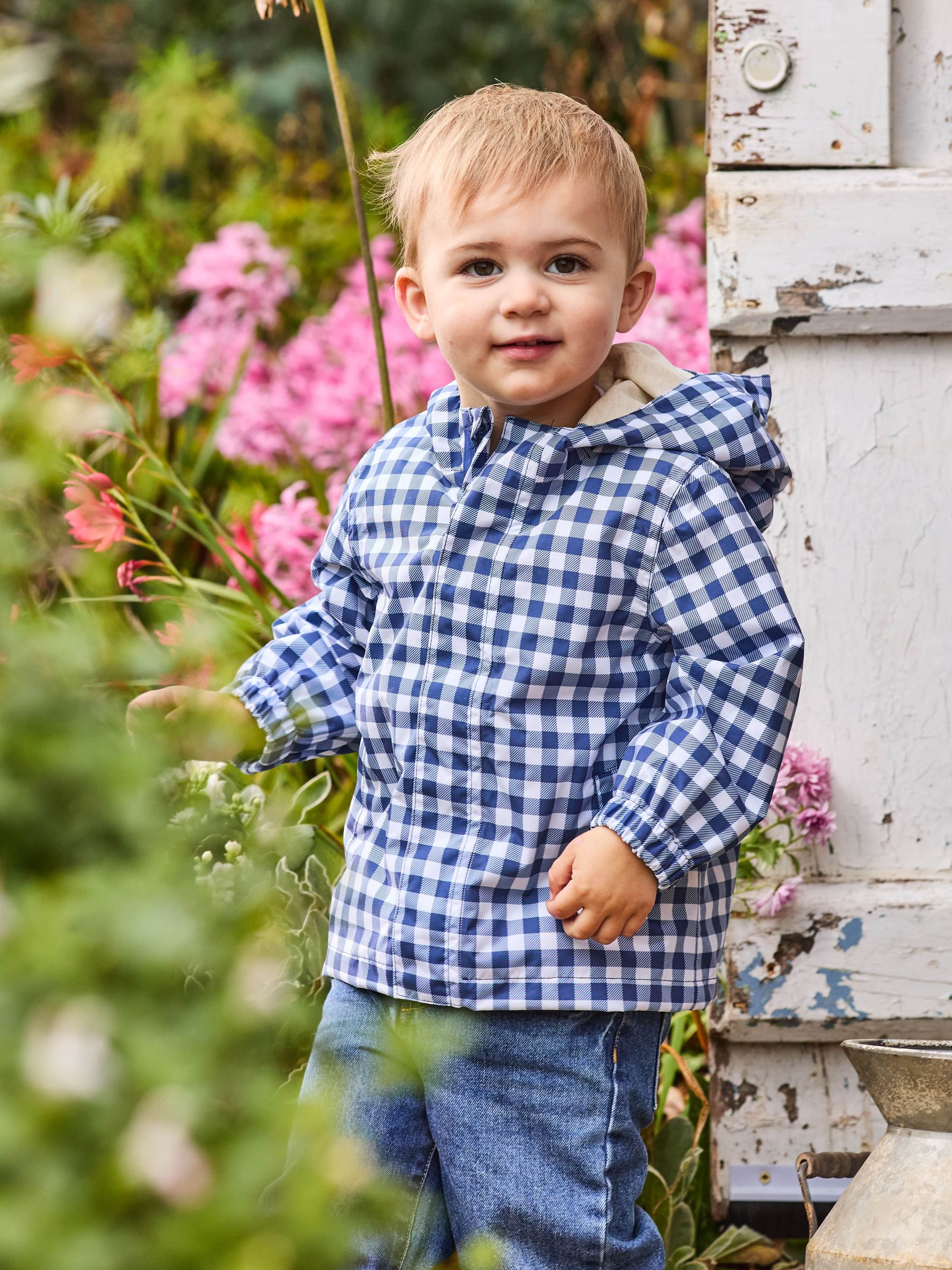 Navy Gingham Hooded Jacket - Image 1 of 3