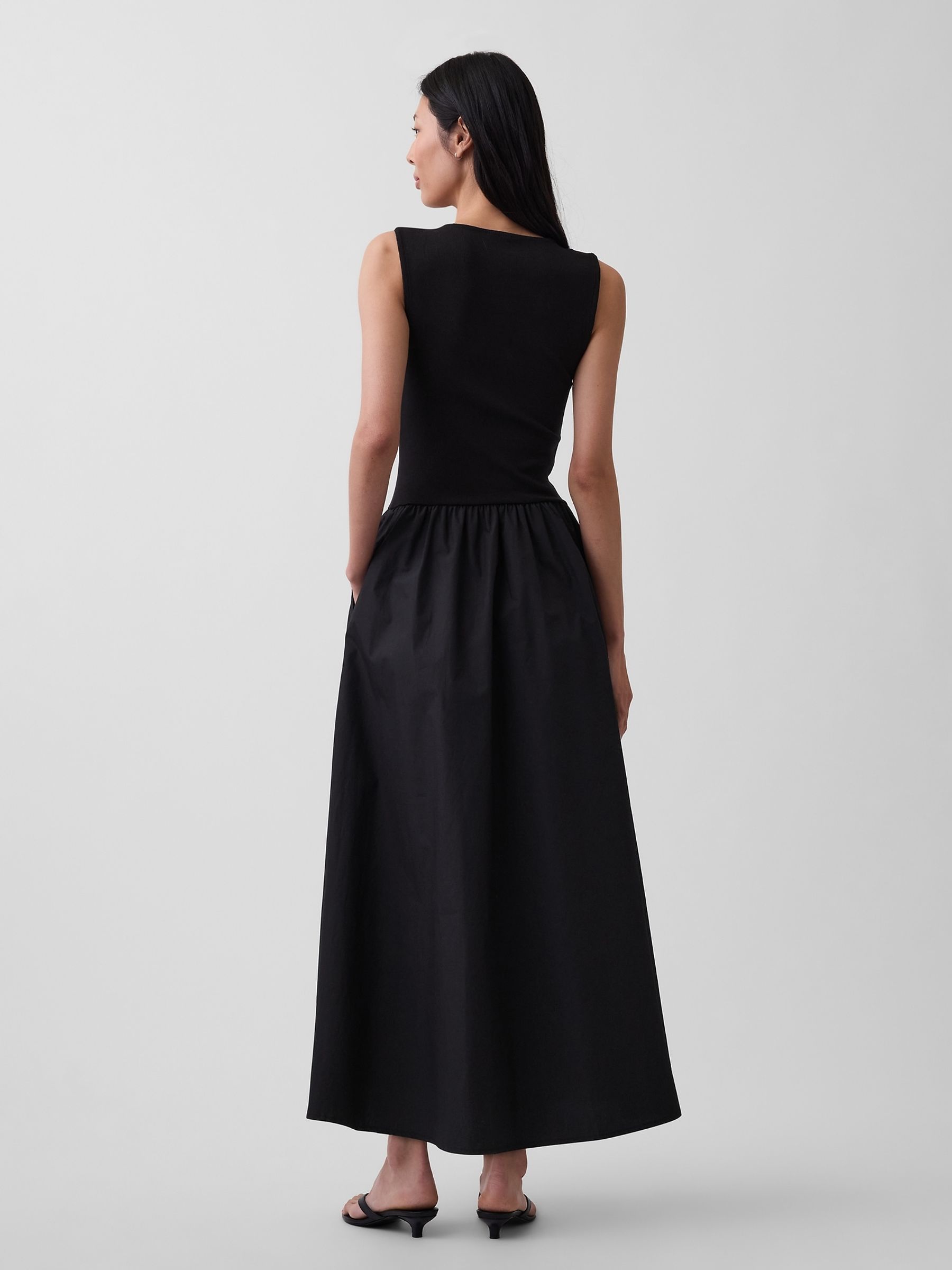 Black Mixed-Media Drop-Waist Maxi Dress - Image 2 of 4