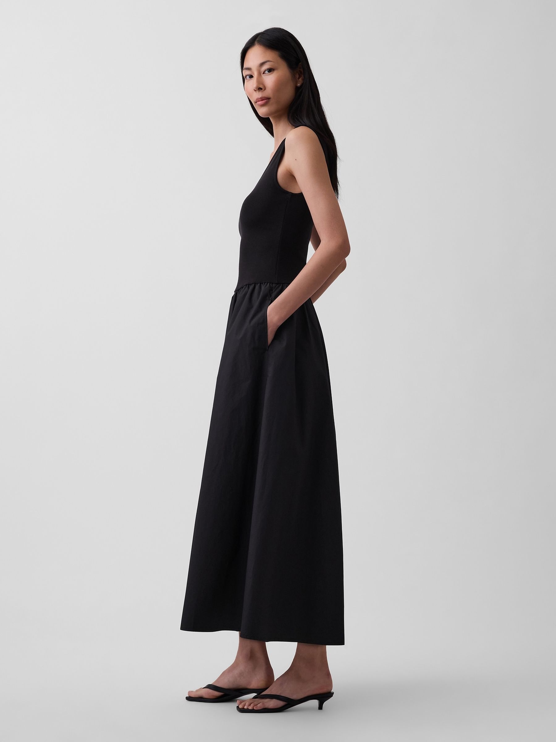 Black Mixed-Media Drop-Waist Maxi Dress - Image 3 of 4