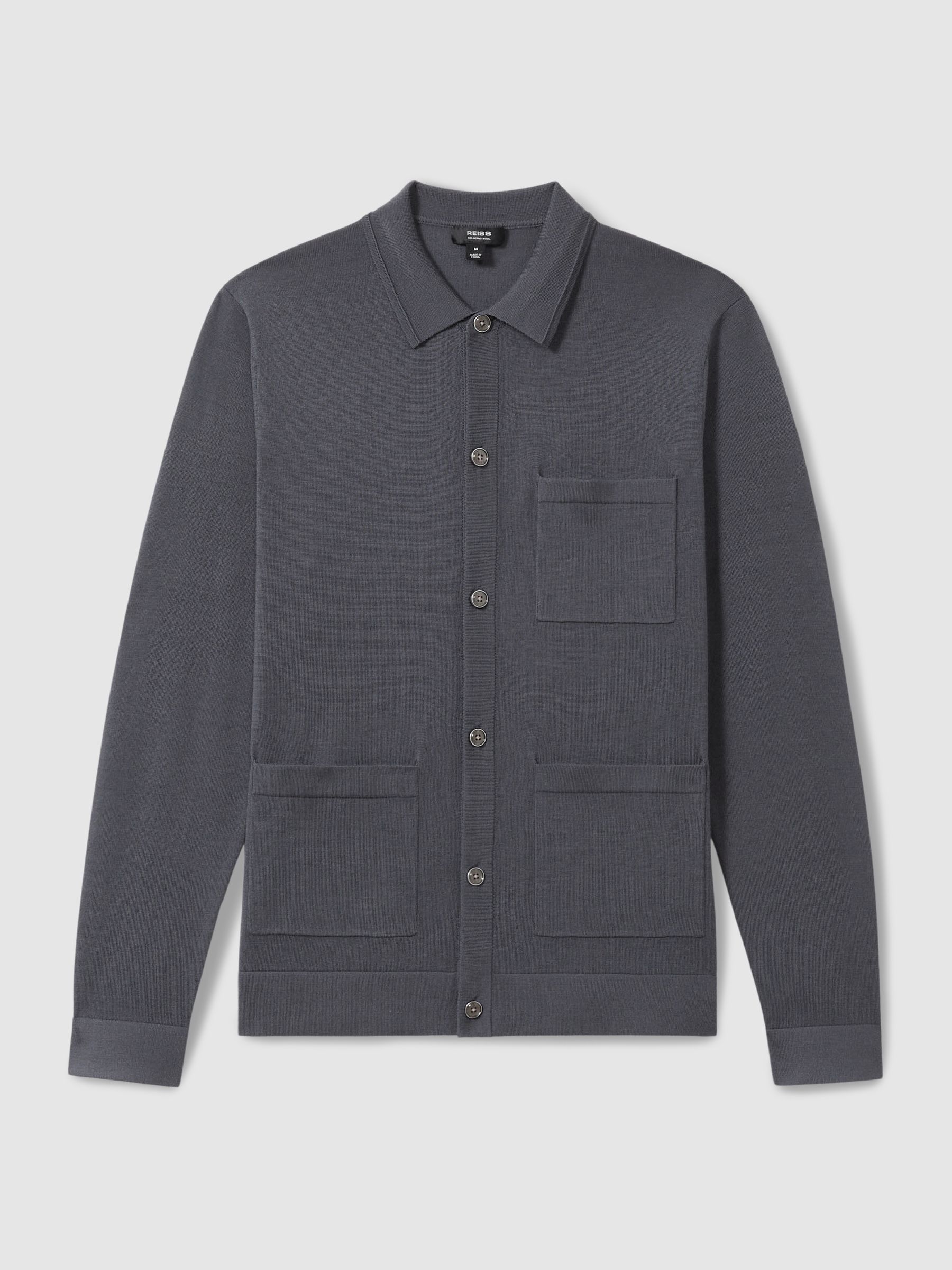 Merino Wool Button-Through Cardigan in Blackend Blue - Image 2 of 7