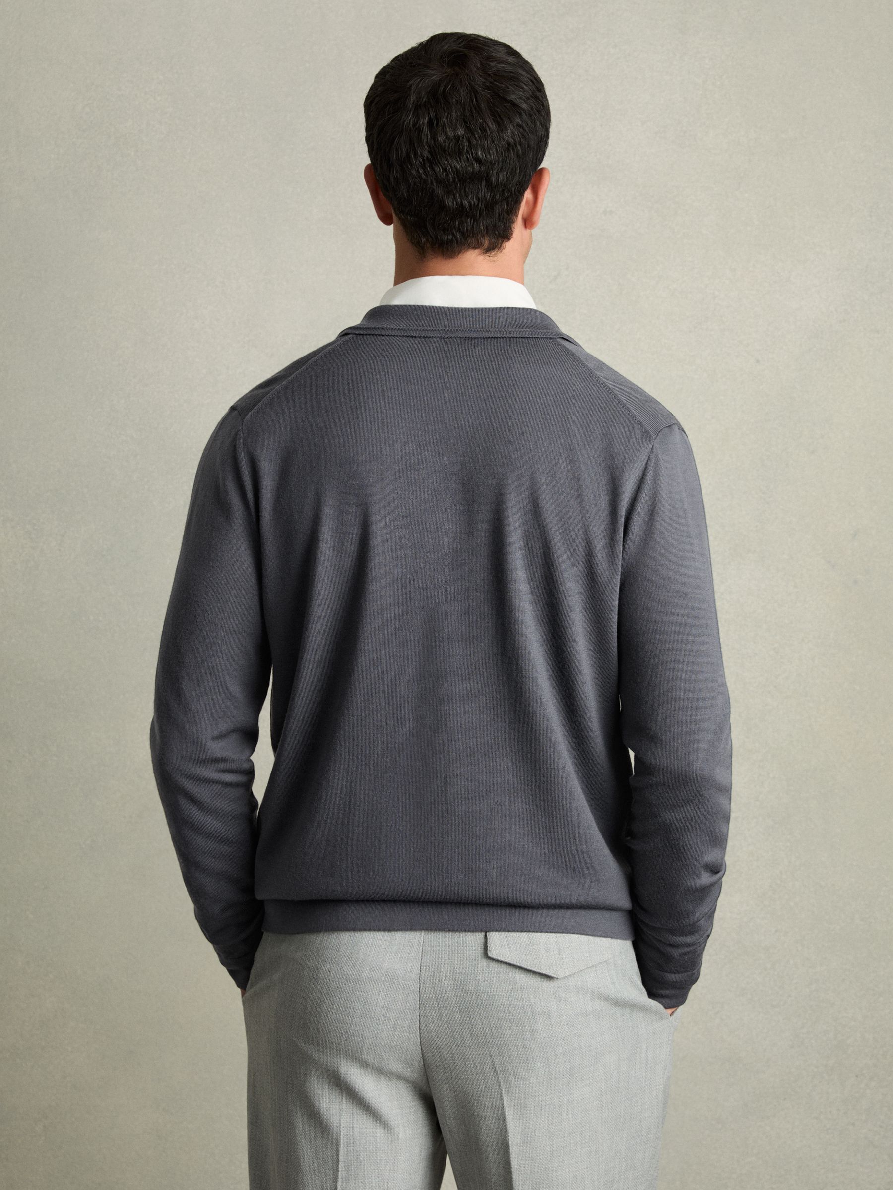 Merino Wool Button-Through Cardigan in Blackend Blue - Image 5 of 7