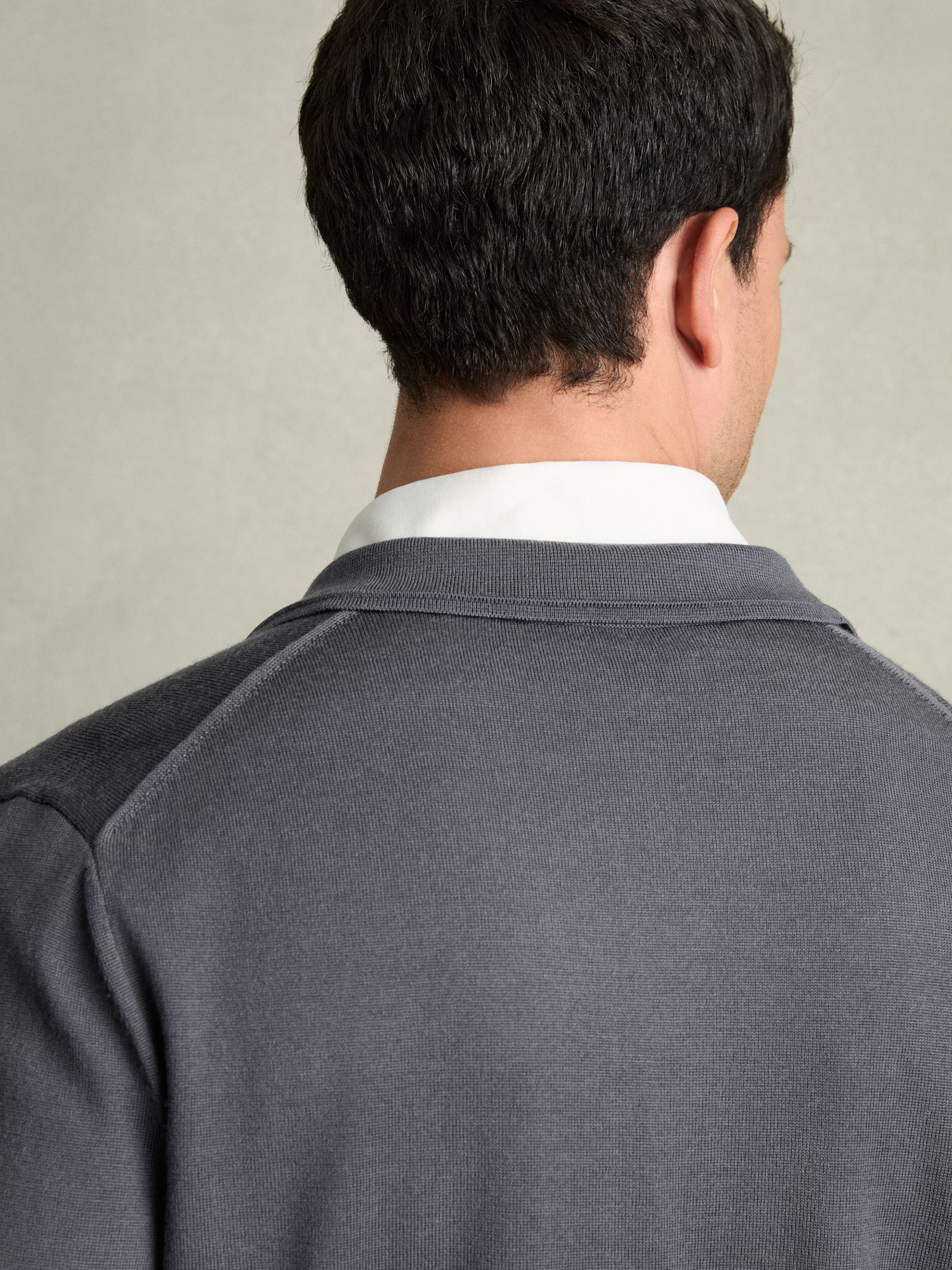 Merino Wool Button-Through Cardigan in Blackend Blue - Image 6 of 7