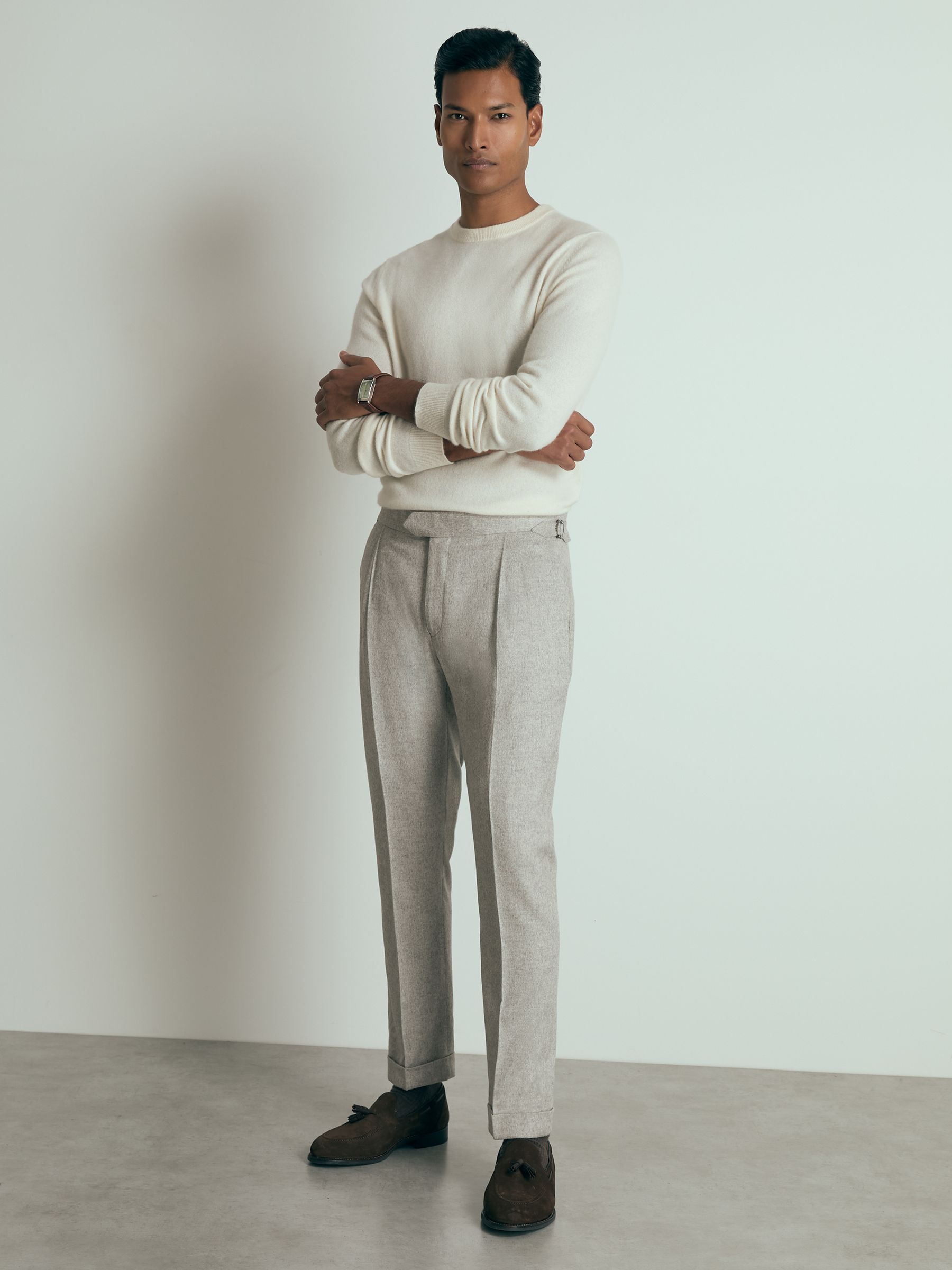 Atelier Tapered Wool Suit Trousers in Grey Melange - Image 1 of 7