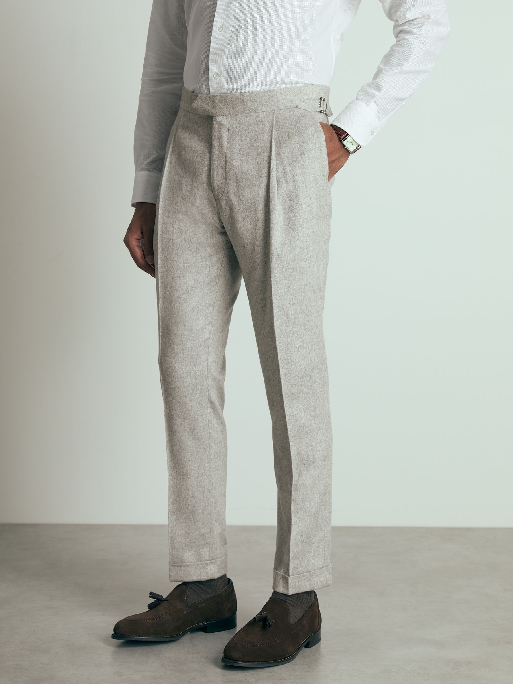 Atelier Tapered Wool Suit Trousers in Grey Melange - Image 3 of 7