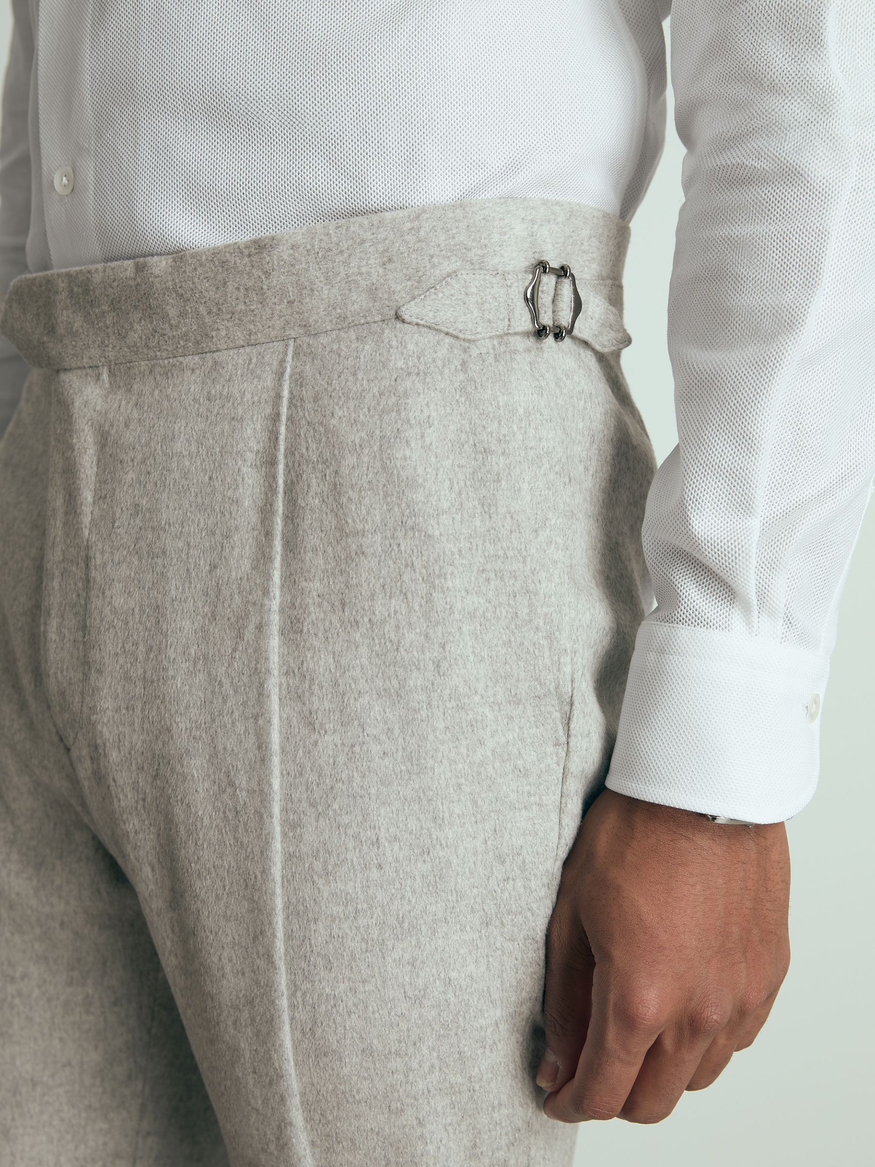 Atelier Tapered Wool Suit Trousers in Grey Melange - Image 5 of 7