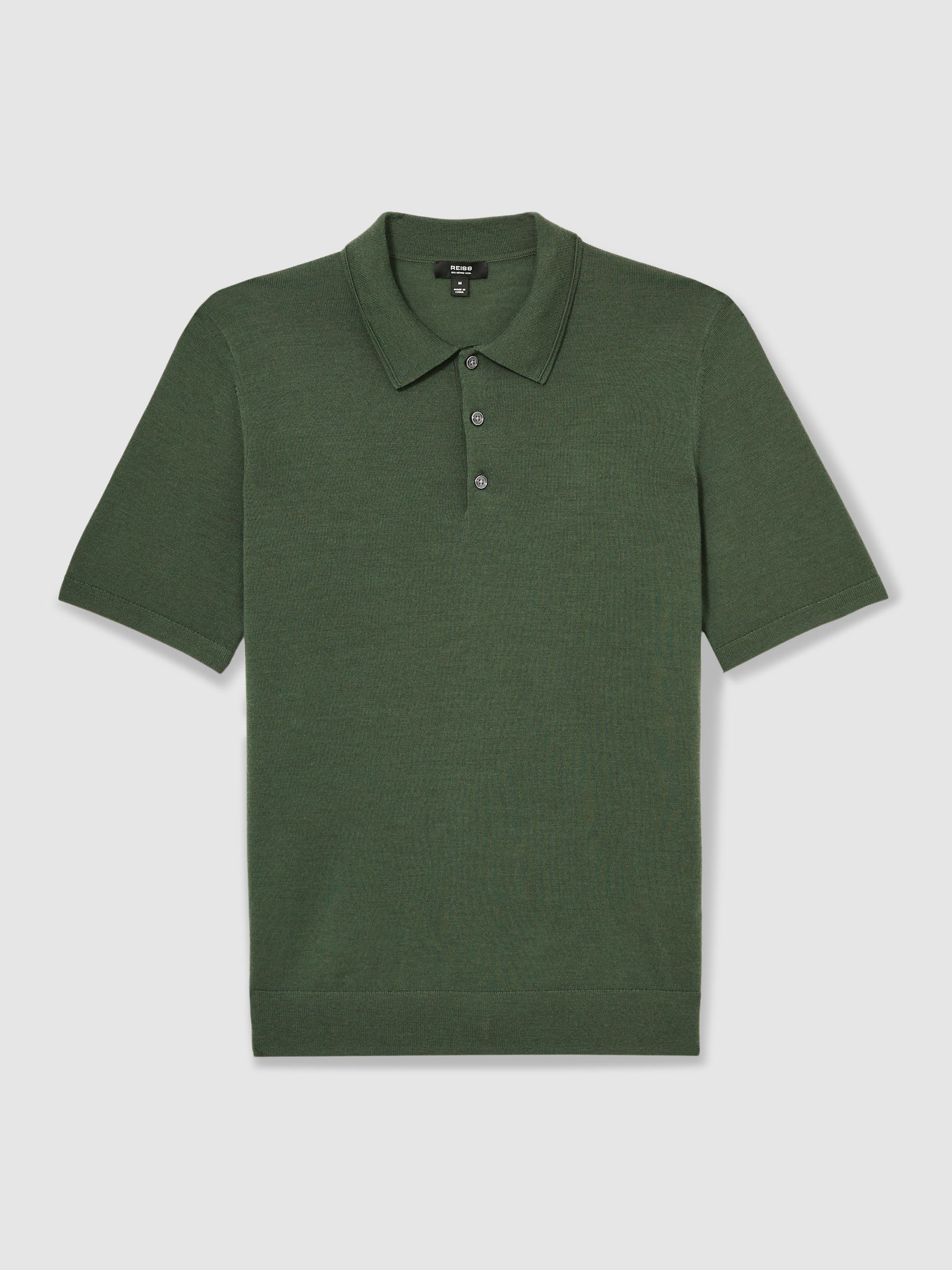 Wool Short-Sleeve Polo Shirt in Dark Kale Green