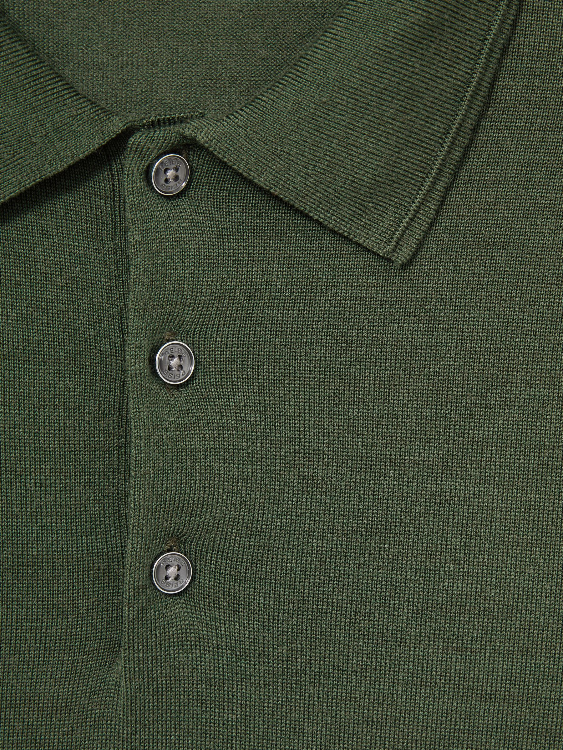 Merino Wool Short-Sleeve Polo Shirt in Dark Kale Green - Image 5 of 5