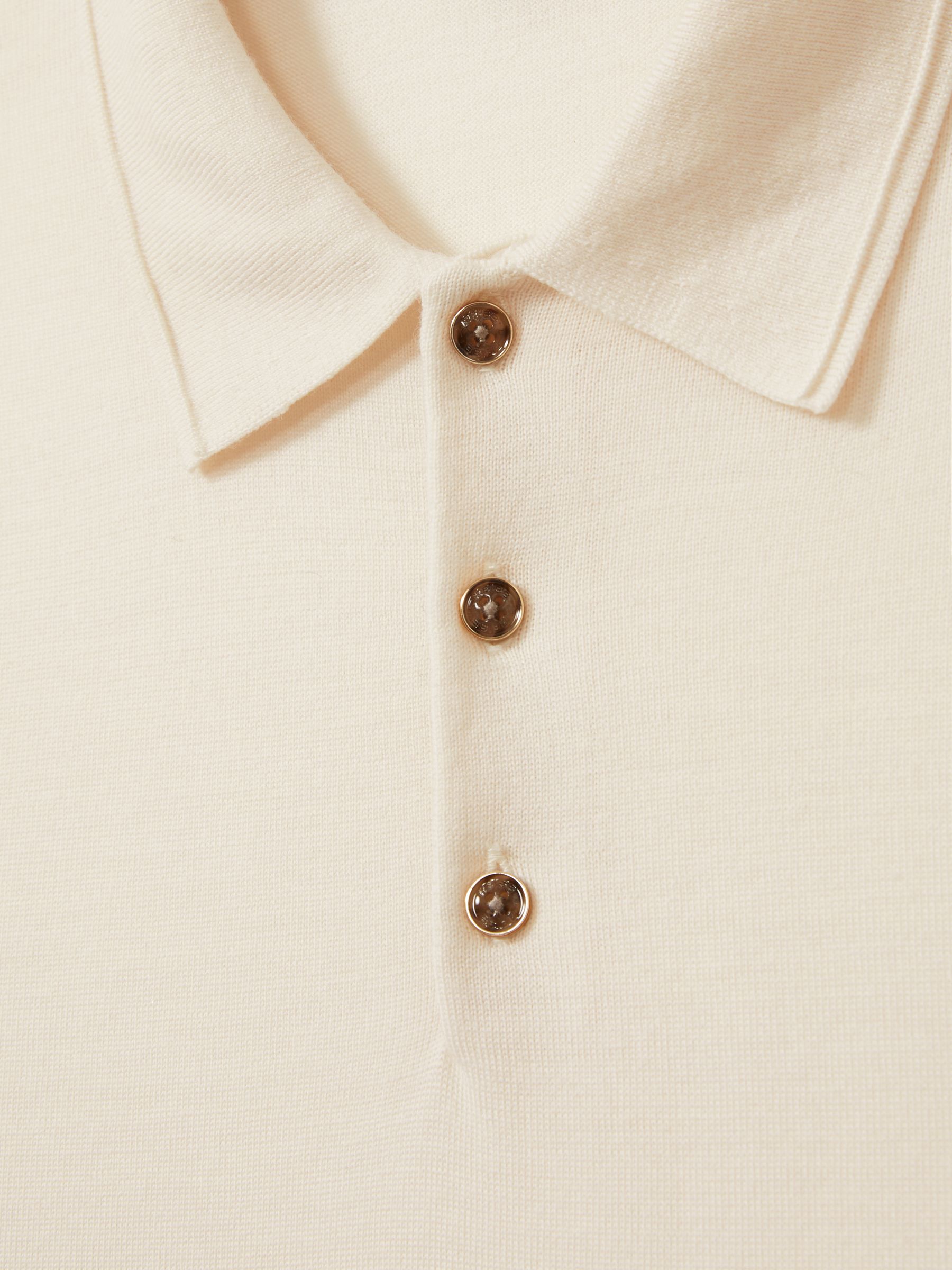 Merino Wool Long-Sleeve Polo Shirt in Snow White - Image 7 of 7