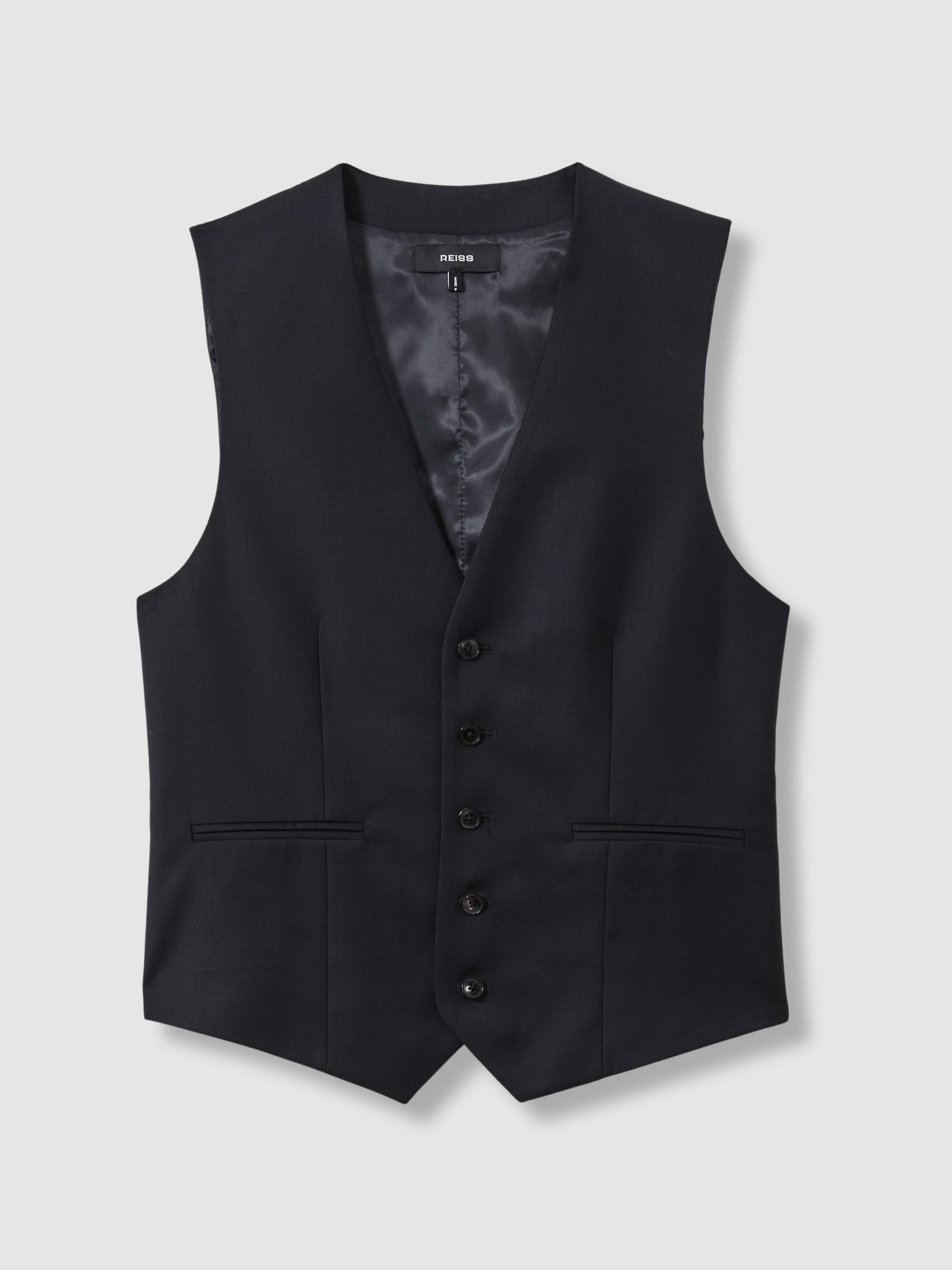 Slim-Fit Wool Suit Waistcoat in Navy - Image 2 of 7