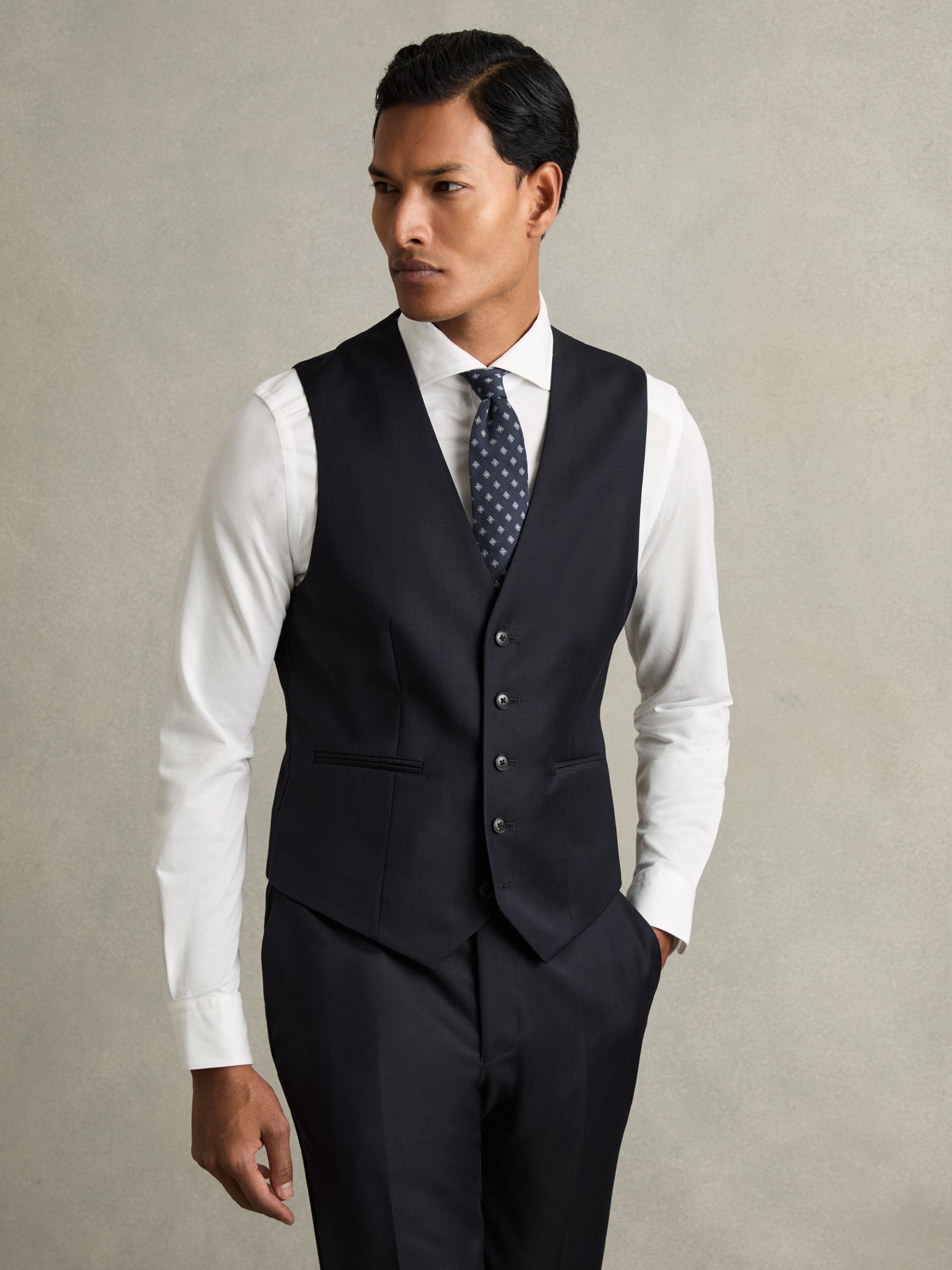 Slim-Fit Wool Suit Waistcoat in Navy - Image 3 of 7