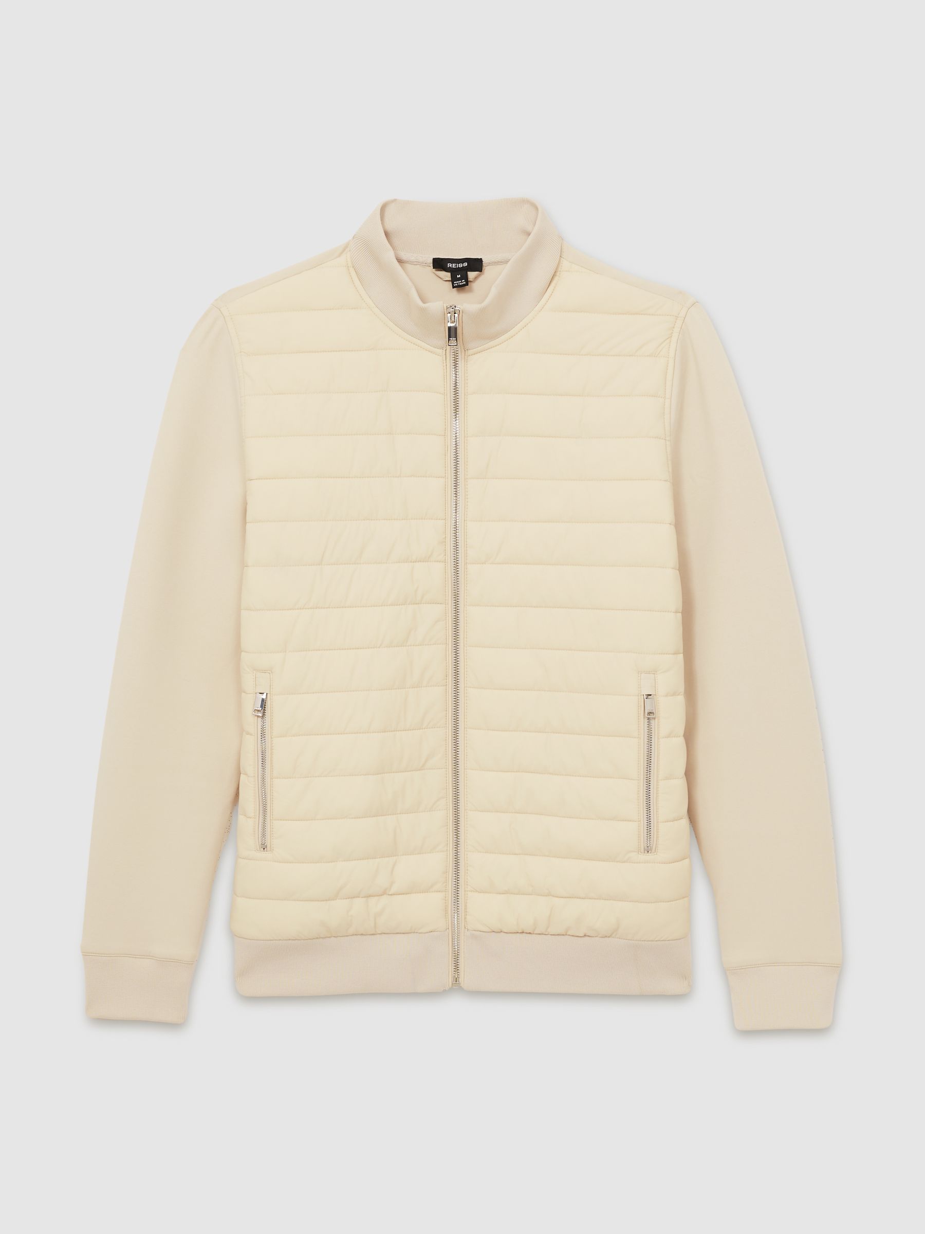 Hybrid Quilt and Interlock Jersey Zip-Through Jacket in Light Stone - Image 2 of 6