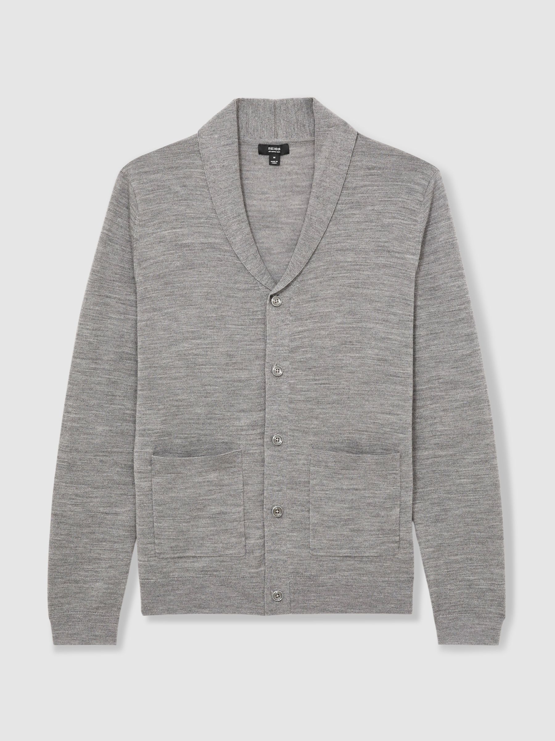 Warm Grey Melange - Reiss Taunton Merino Wool Shawl-Collar Cardigan - Image 2 of 6 Warm Grey Melange - Reiss Taunton Merino Wool Shawl-Collar Cardigan - Image 2 of 6