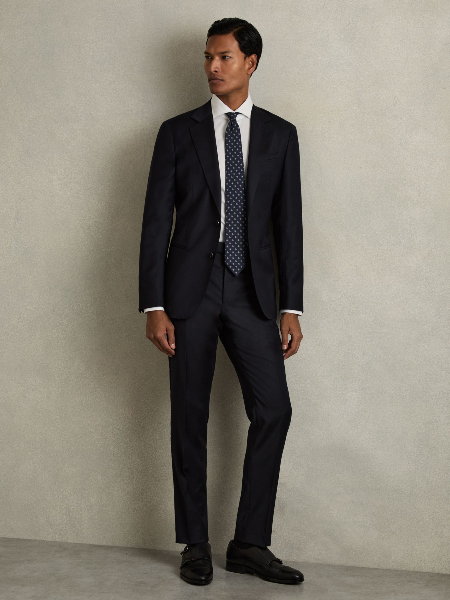 Slim-Fit Wool Suit Trousers in Navy - Image 1 of 6
