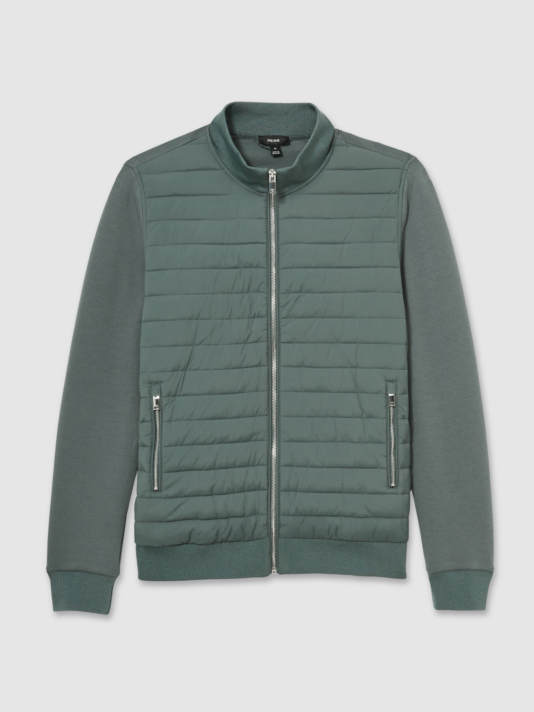 Hybrid Quilt and Interlock Jersey Zip-Through Jacket in Teal Green - Image 2 of 7
