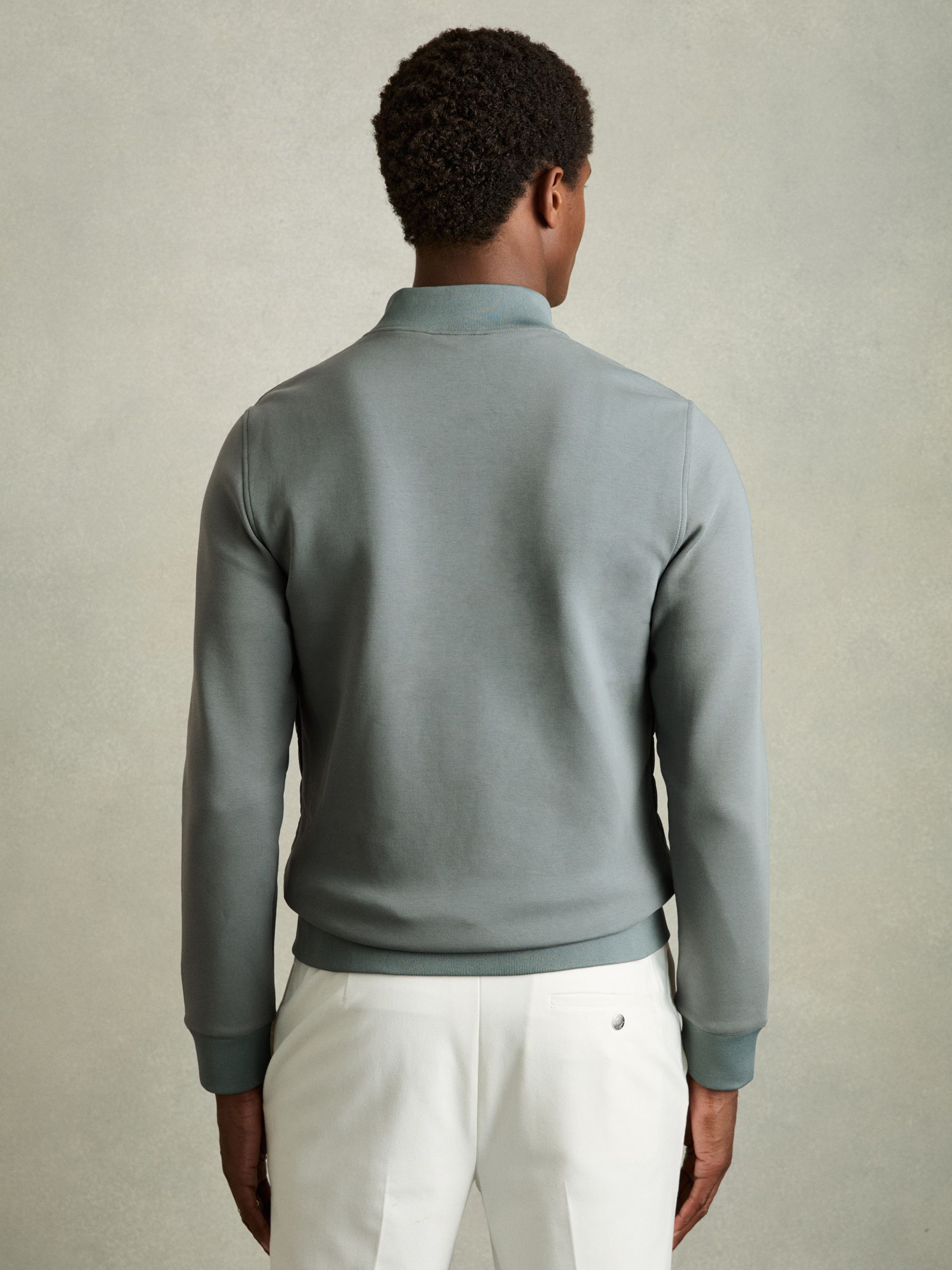 Hybrid Quilt and Knit Zip-Through Jacket in Teal Green - Image 5 of 7