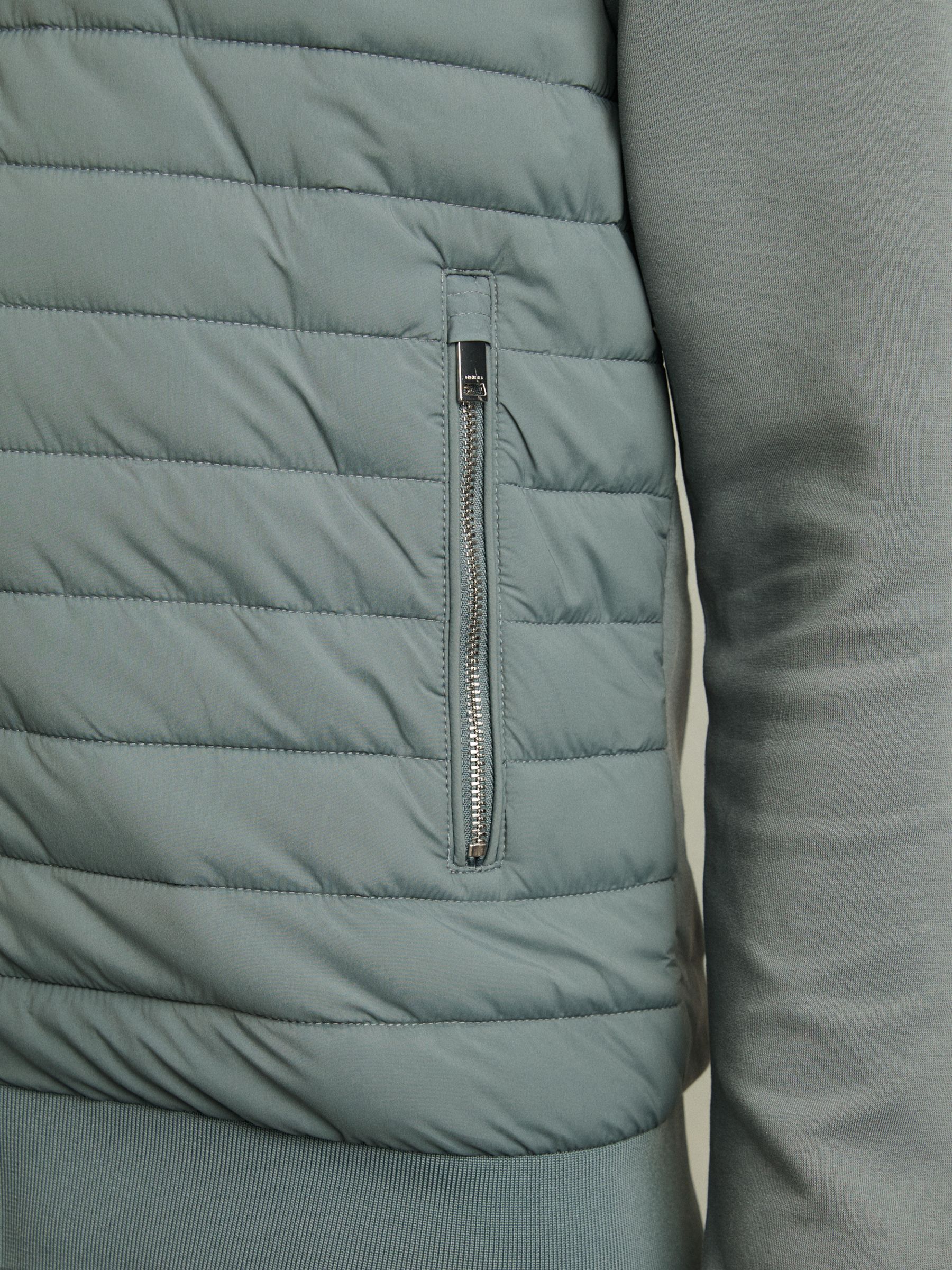 Hybrid Quilt and Interlock Jersey Zip-Through Jacket in Teal Green - Image 6 of 7