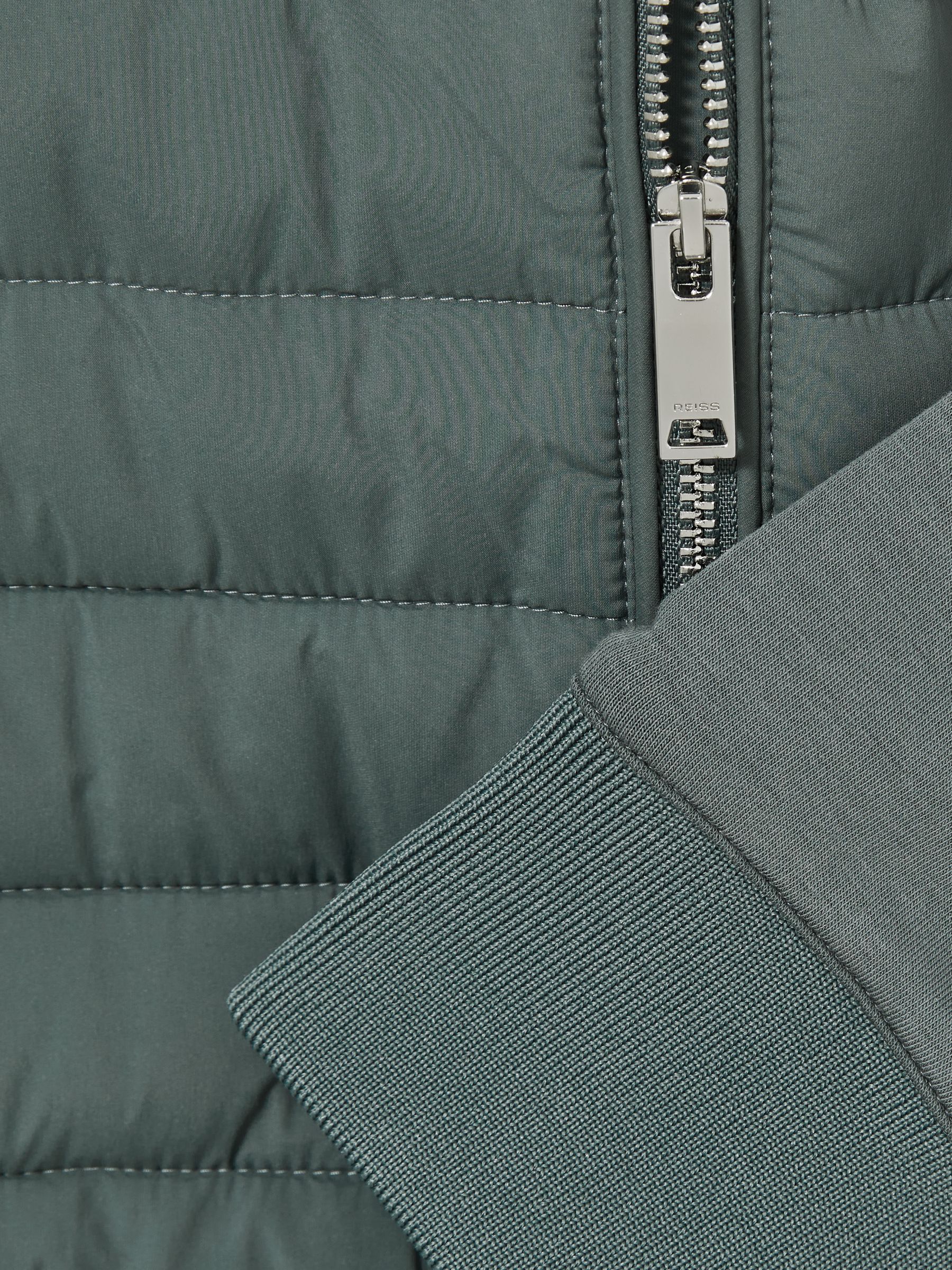Hybrid Quilt and Interlock Jersey Zip-Through Jacket in Teal Green - Image 7 of 7