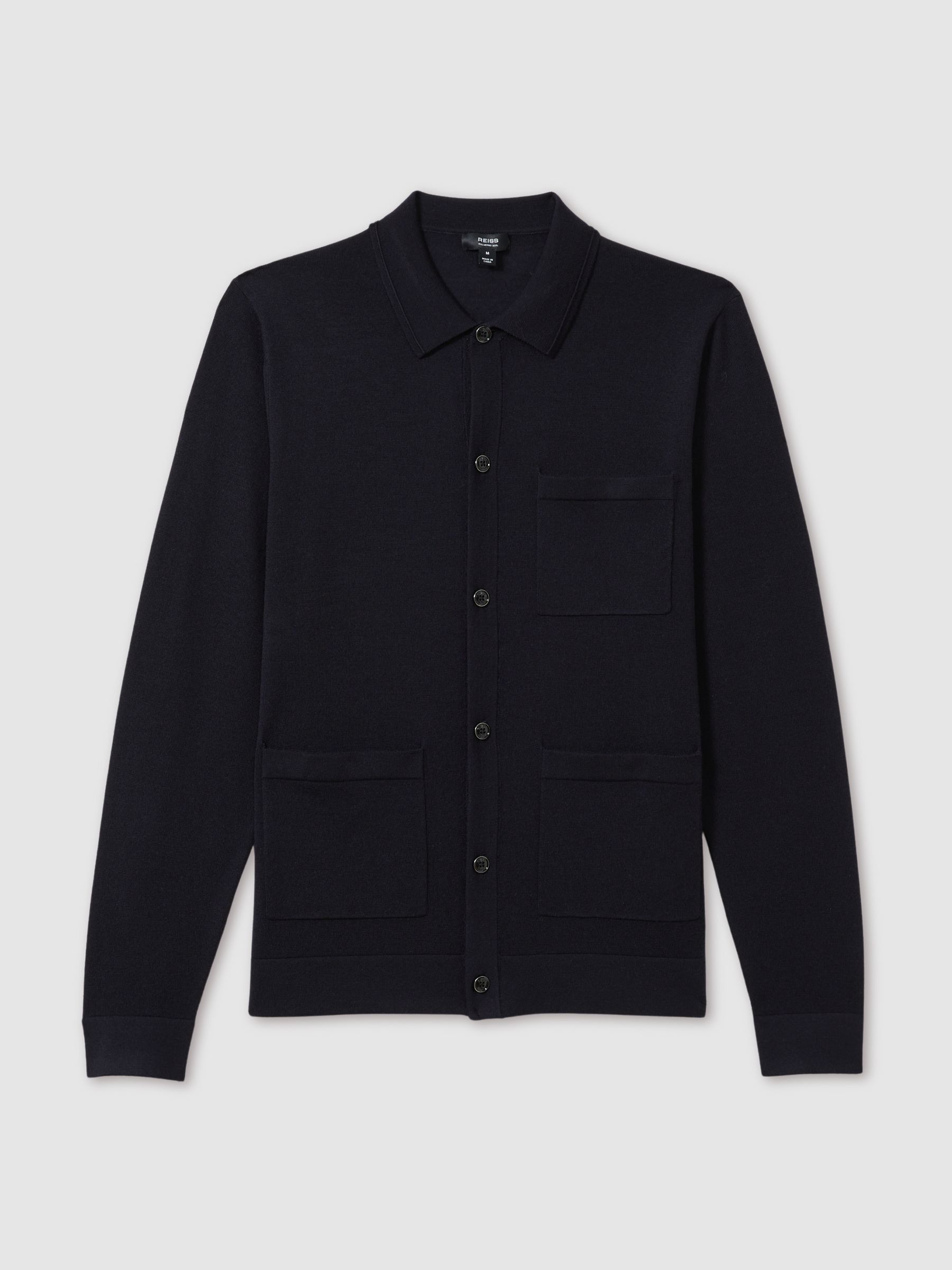 Merino Wool Button-Through Cardigan in Navy - Image 2 of 7