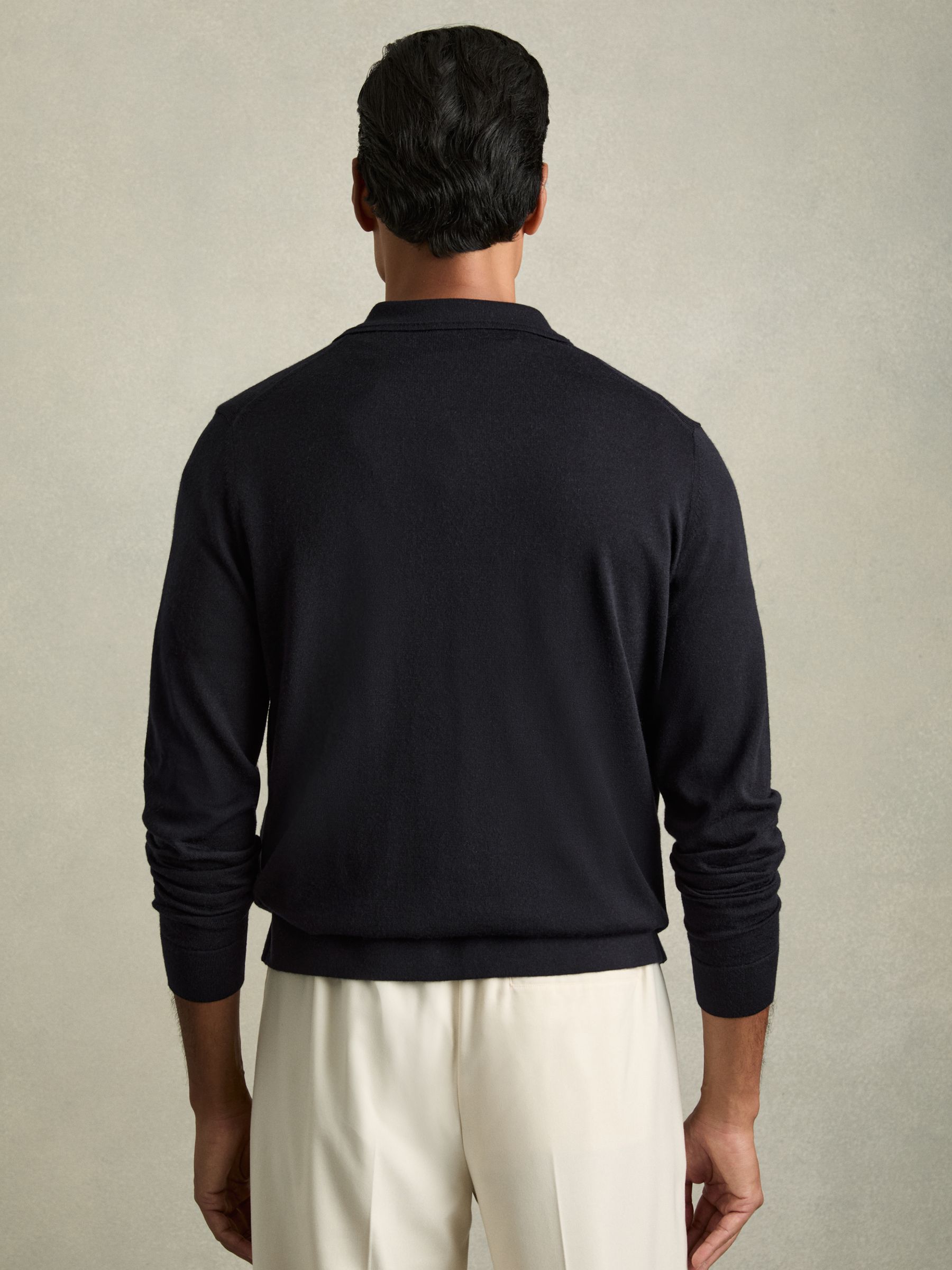 Merino Wool Button-Through Cardigan in Navy - Image 5 of 7