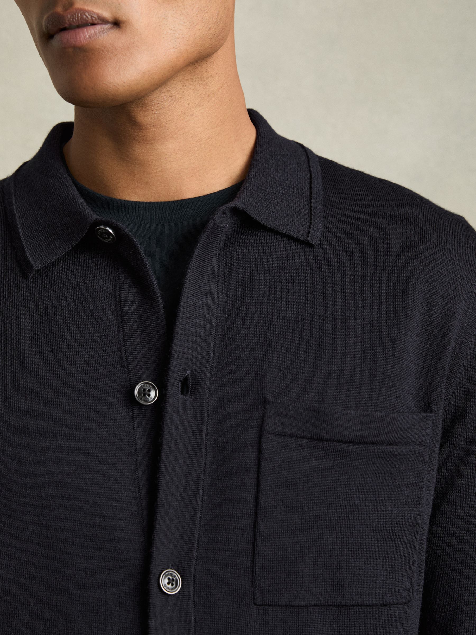 Merino Wool Button-Through Cardigan in Navy - Image 6 of 7