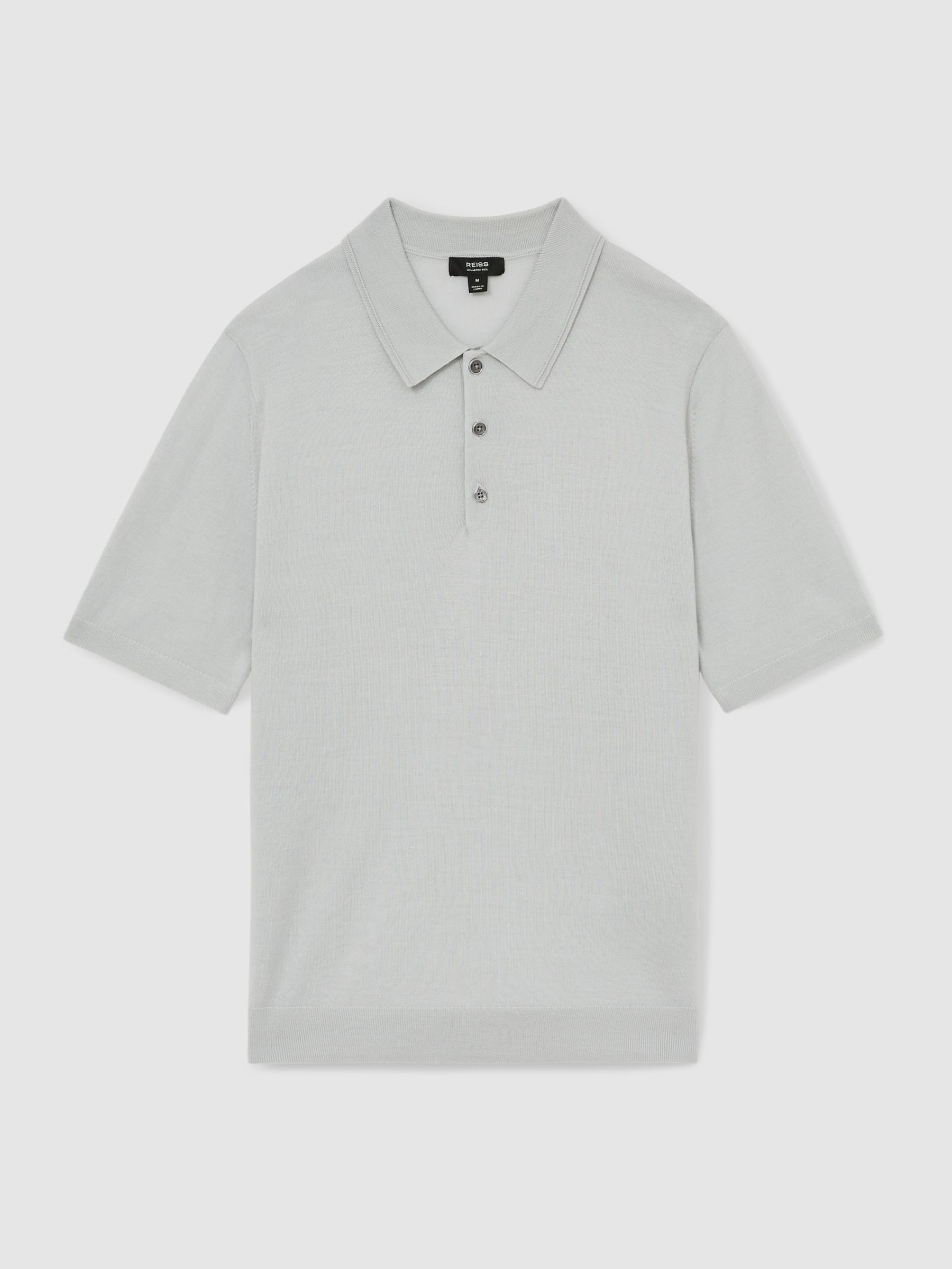 Merino Wool Short-Sleeve Polo Shirt in Iced Blue - Image 2 of 6