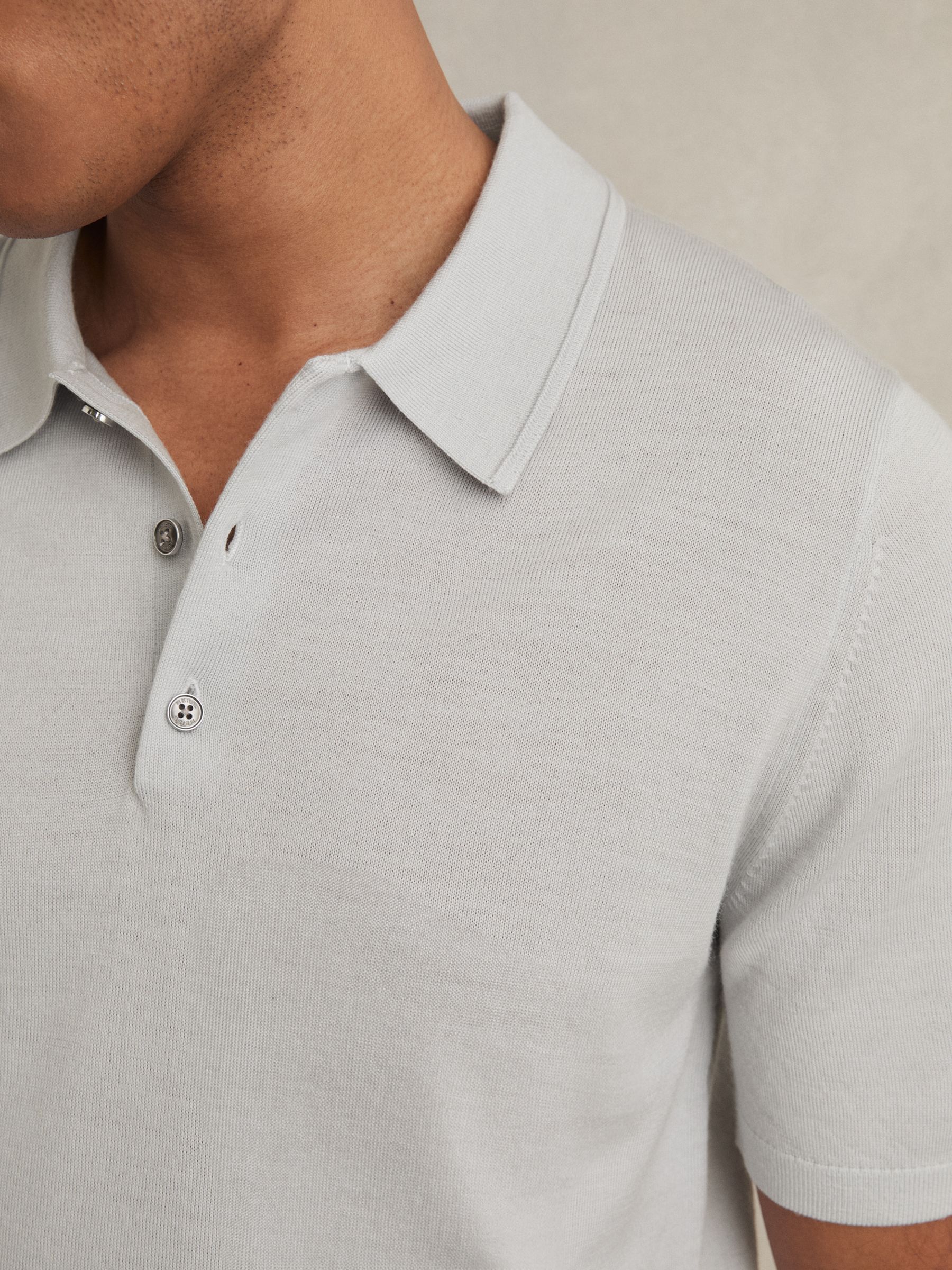 Merino Wool Short-Sleeve Polo Shirt in Iced Blue - Image 4 of 6